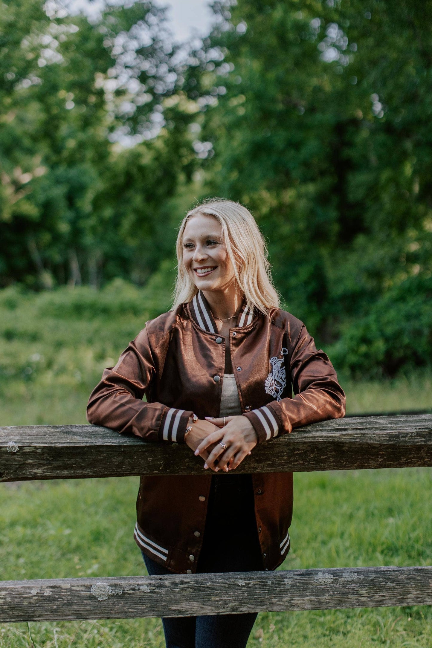 Honky Tonk Embroidery Satin Bomber Jacket