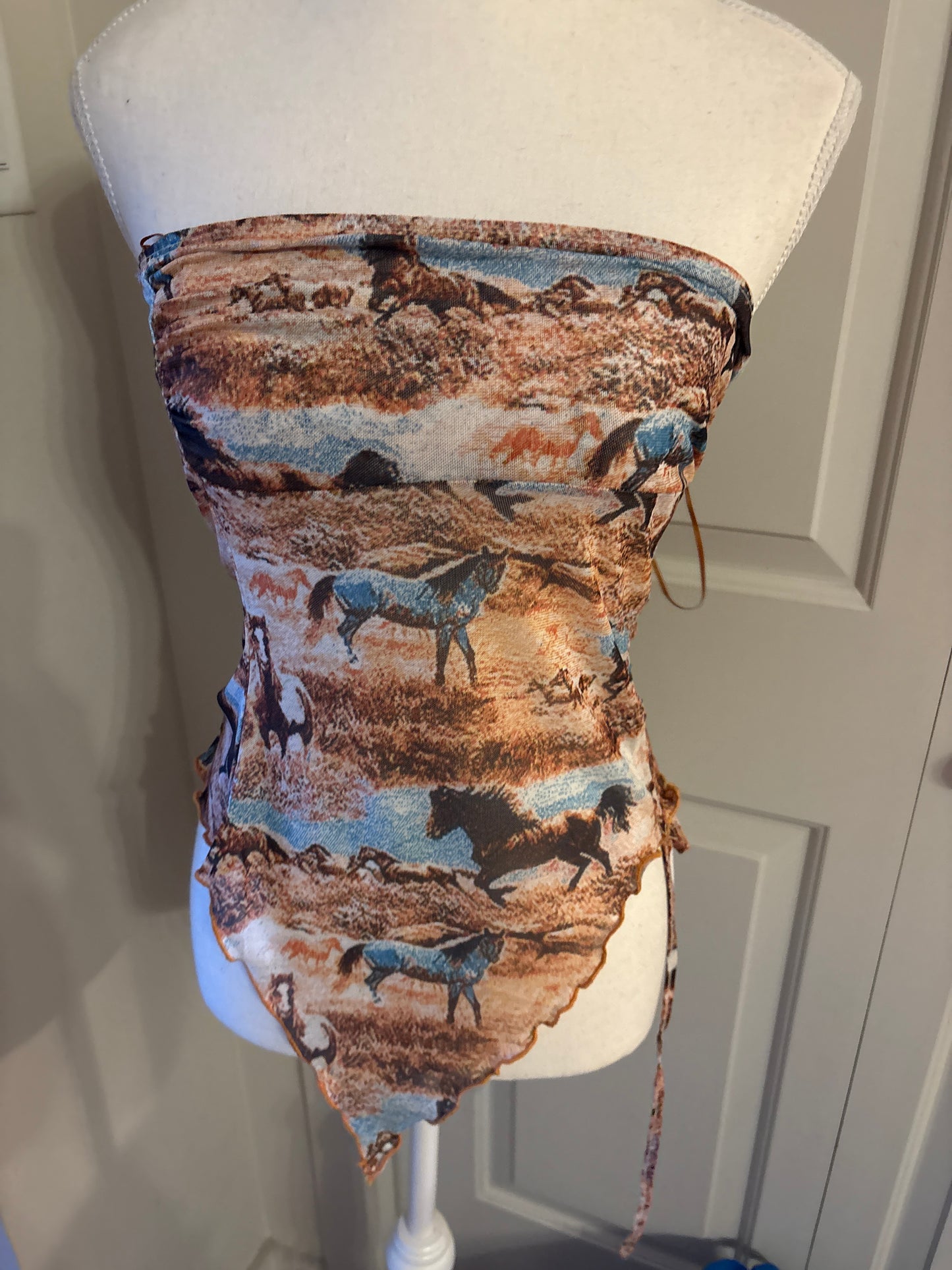 Blue B wild horses ruching tube top