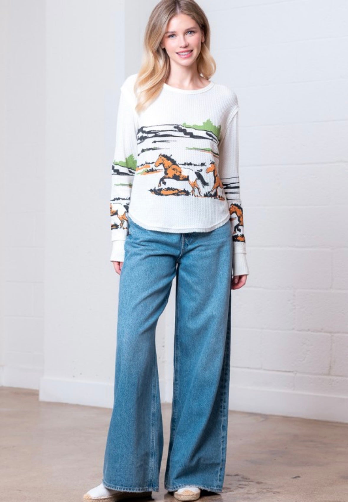 Wild mustang Waffle knit top