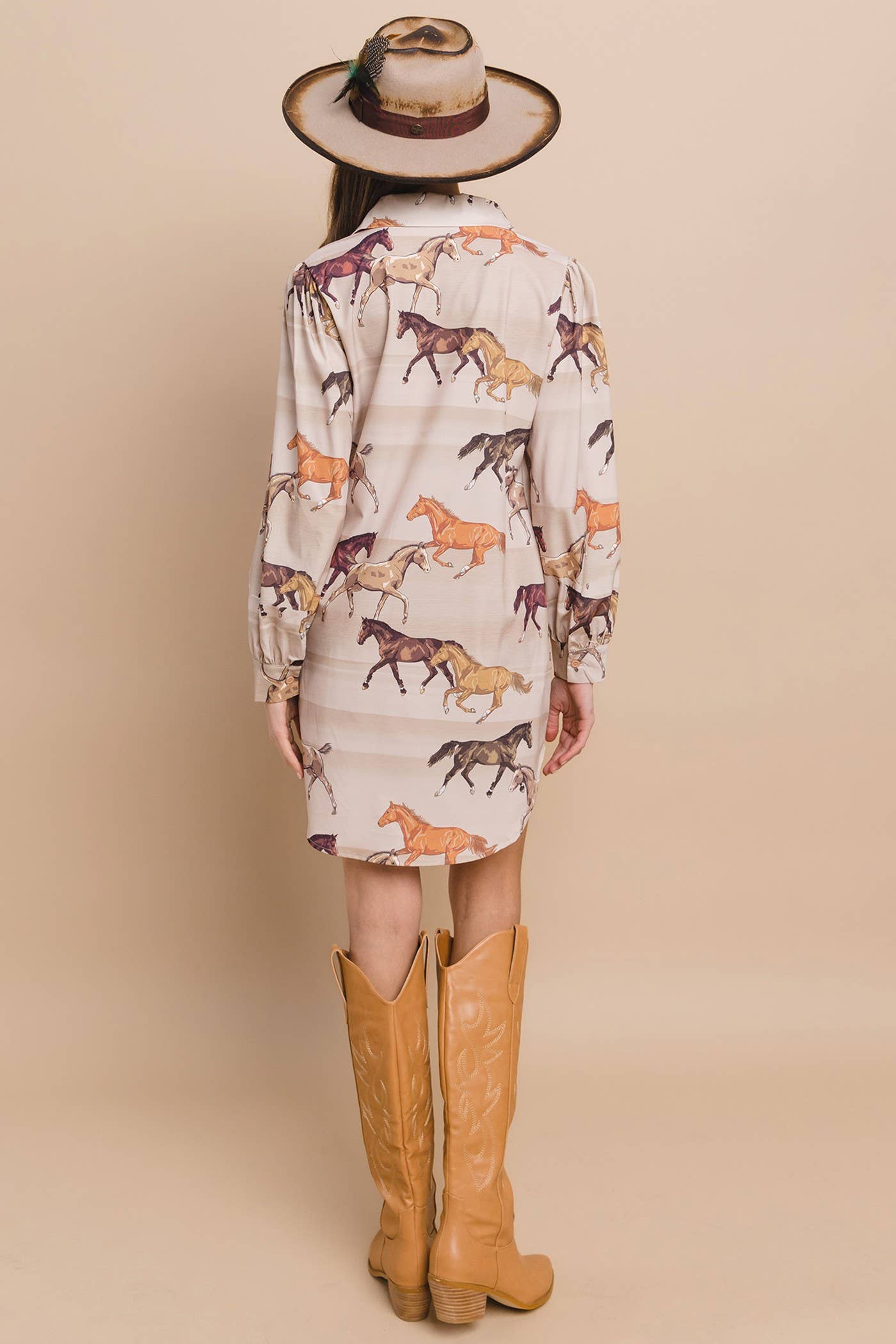 Horses Print Button Down Shirt Dress