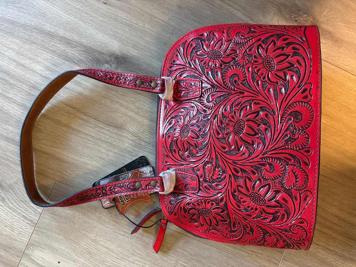 American Darling Hand Tooled Floral Leather Tote Bag Western Purse