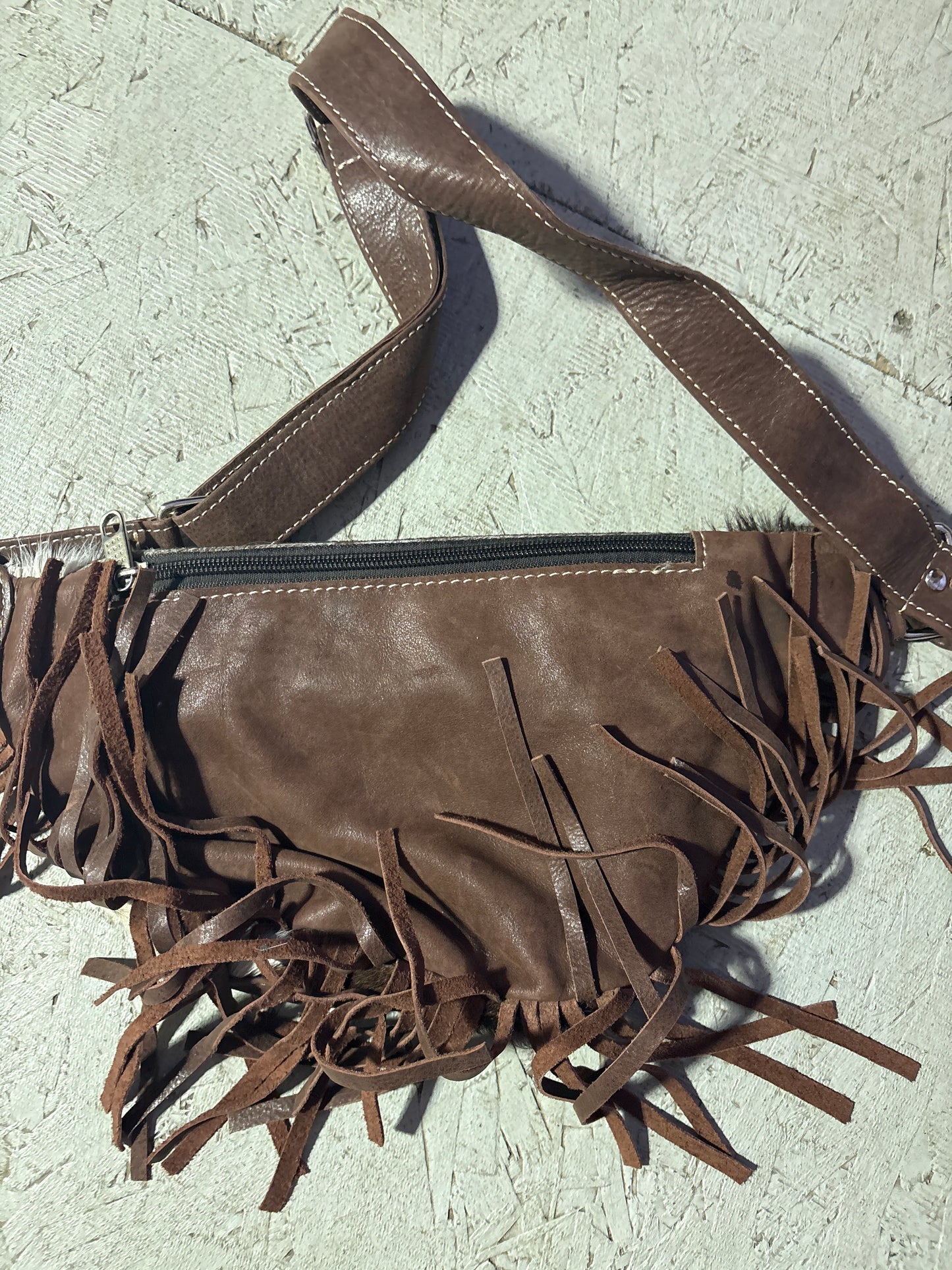Cowhide fringe Fanny packs-brown based