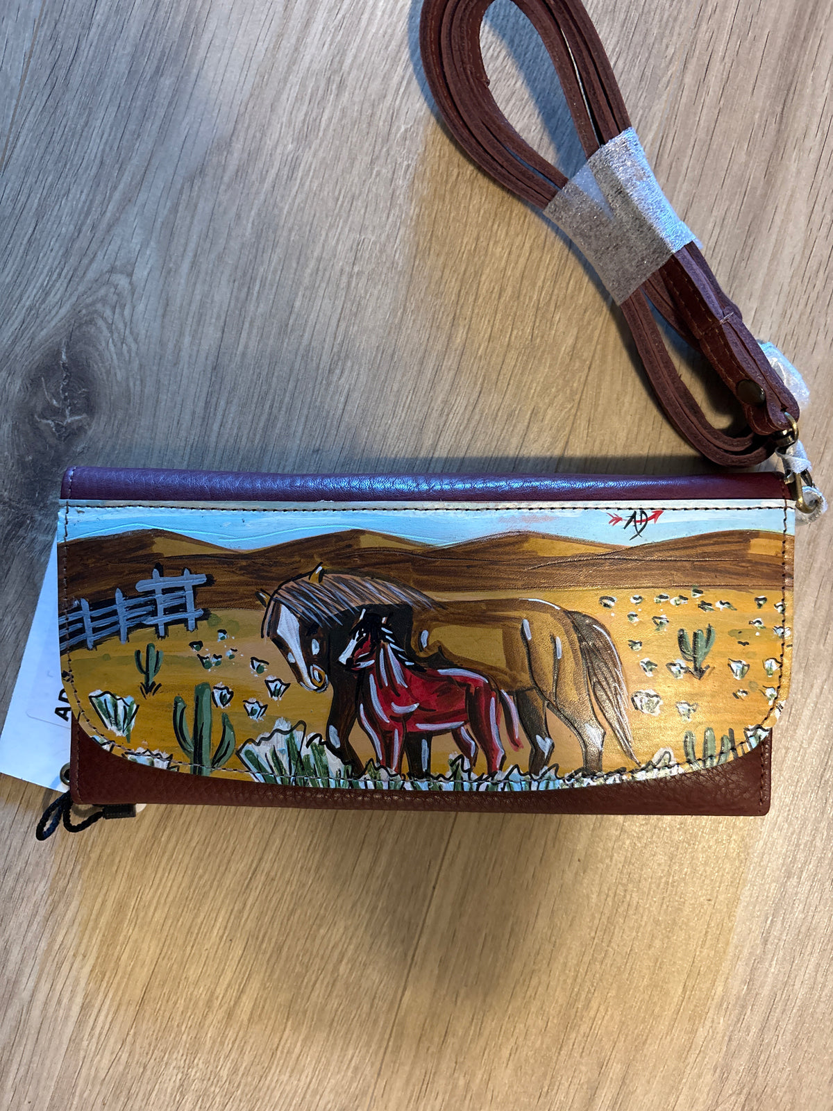 Hand-Painted Leather Crossbody Clutch - Western Design