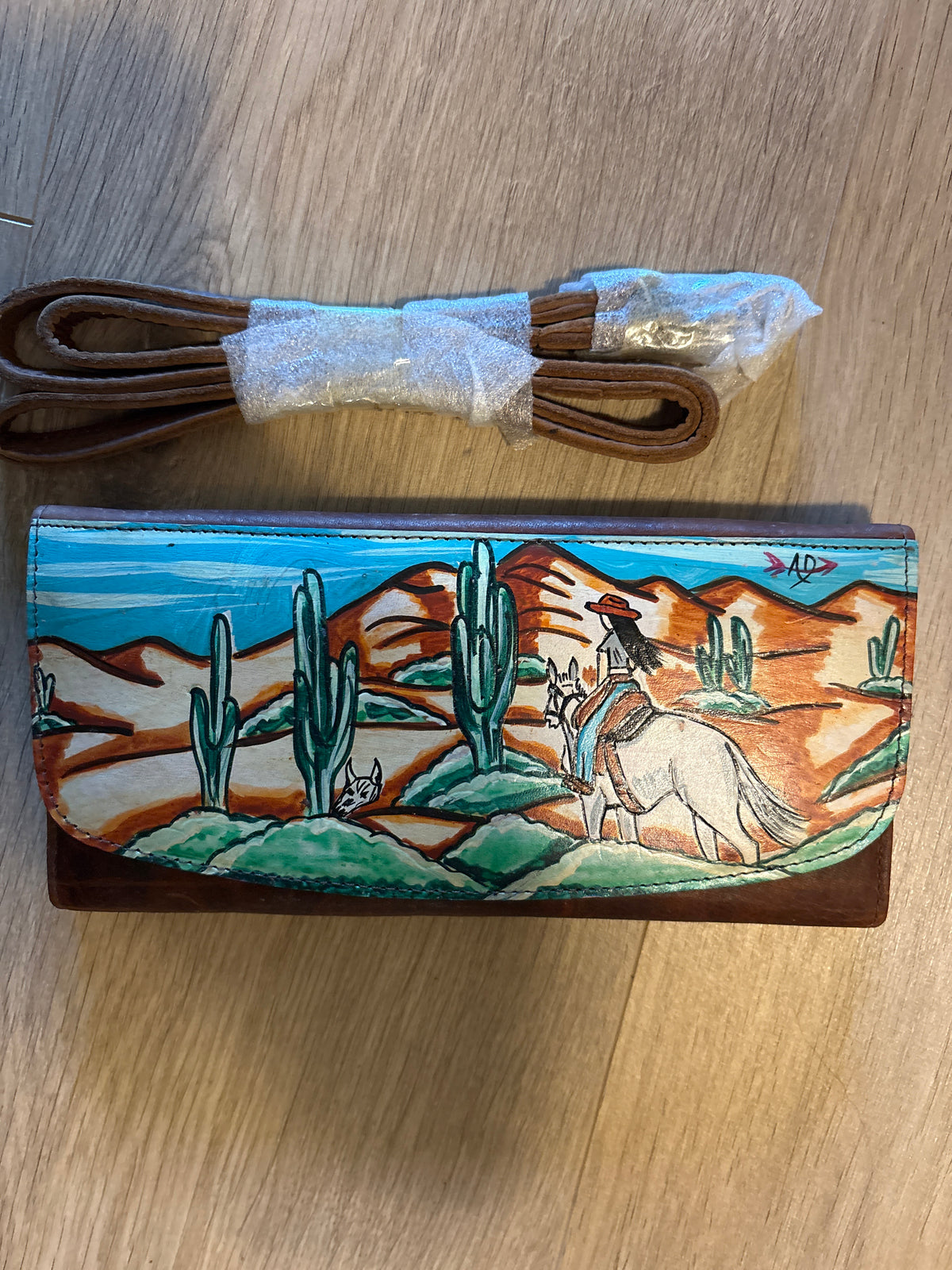 Hand-Painted Leather Crossbody Clutch - Western Design By American Darling