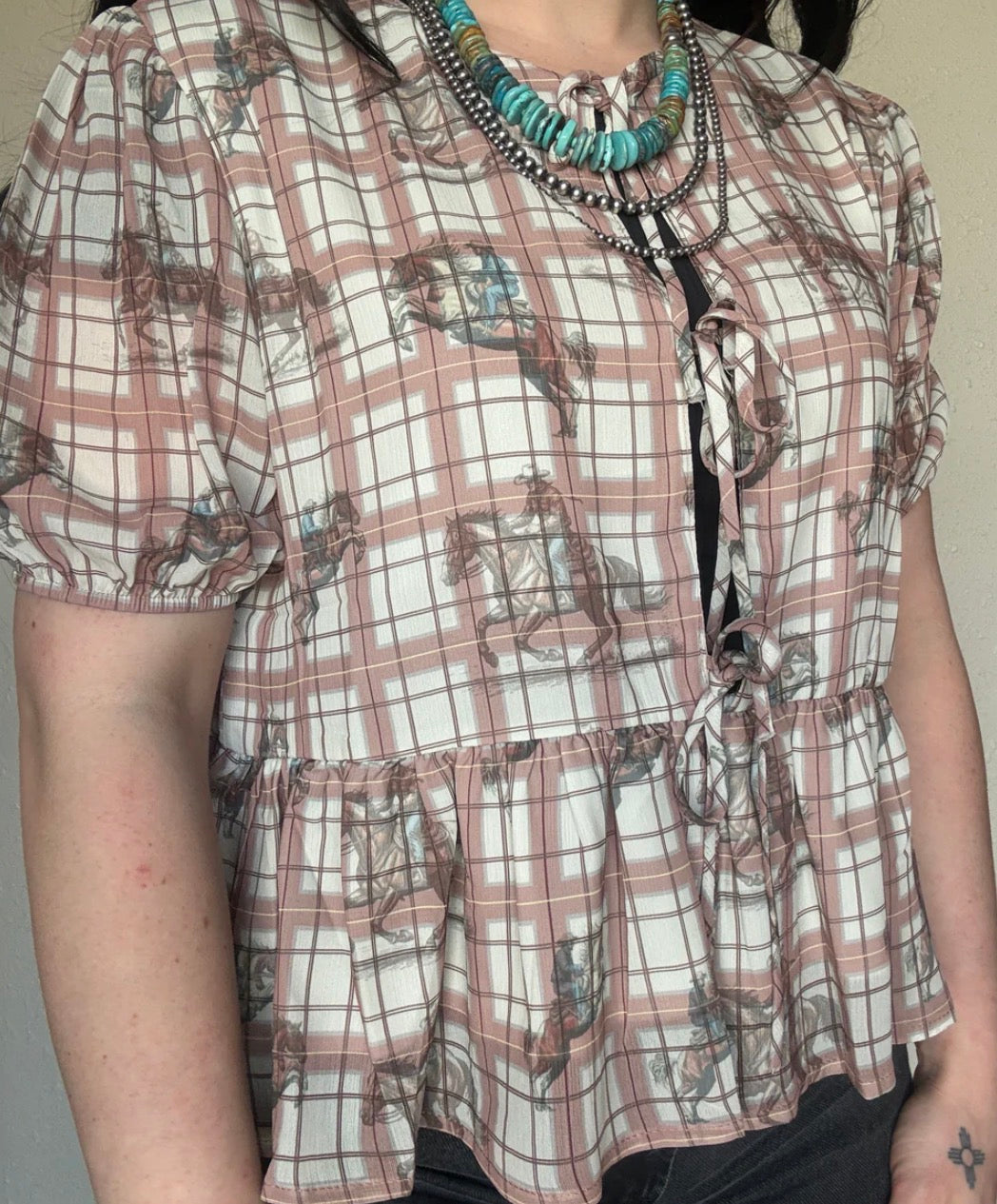 Lucky and Blessed Rustic Rodeo Peplum Top