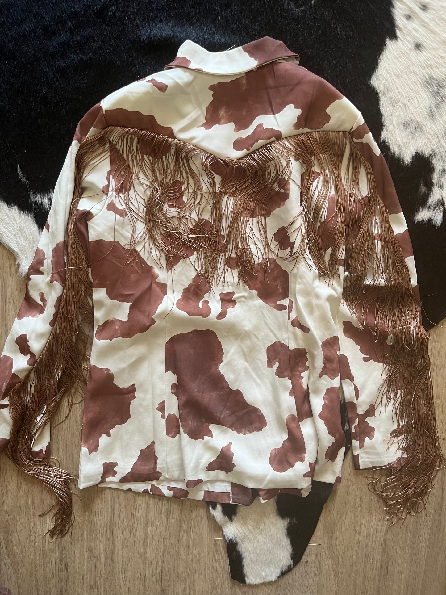 Last one medium Cow fringe blazer by Lucky & Blessed