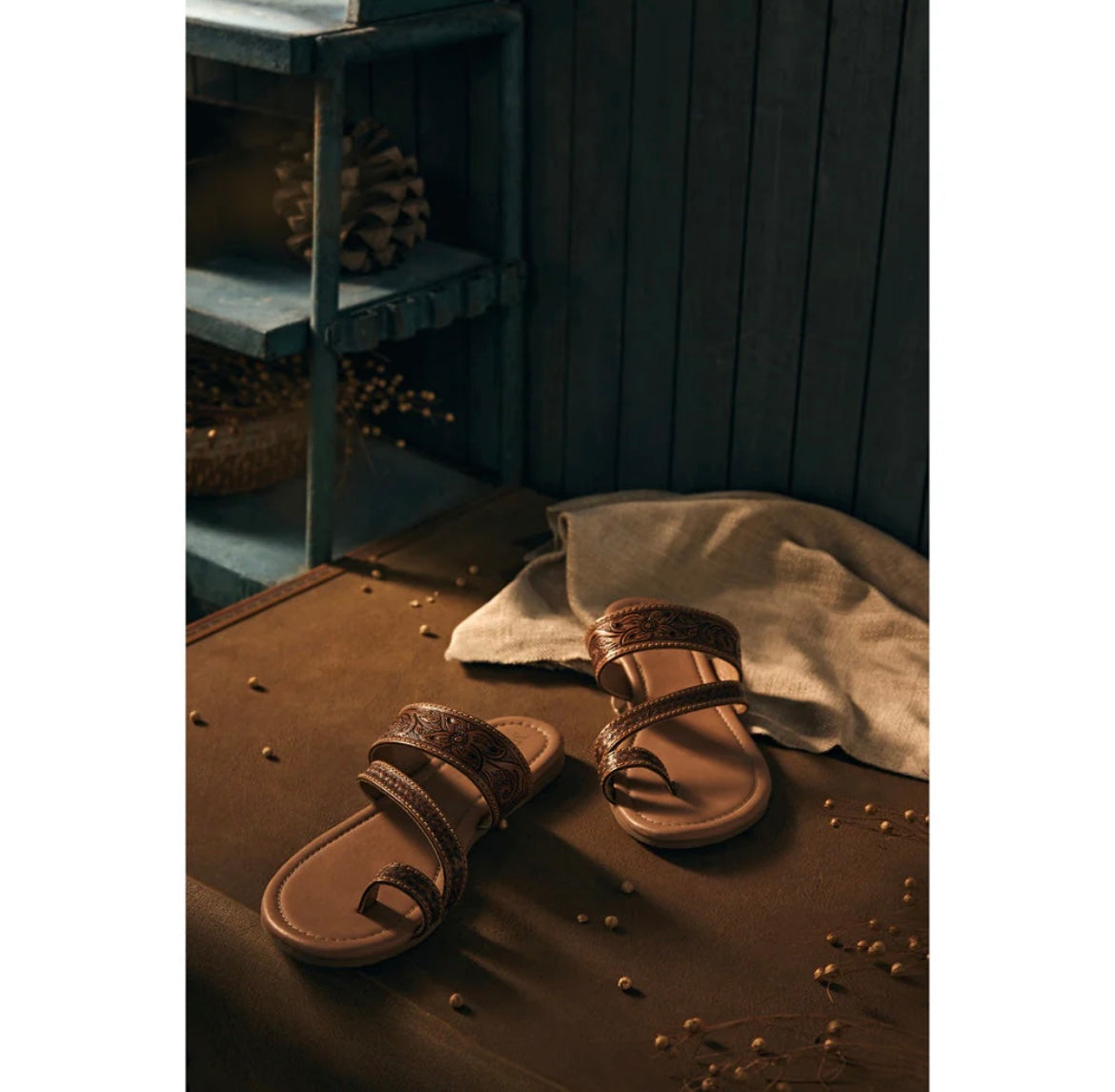 Myra Point Ridge Hand-Tooled Sandals