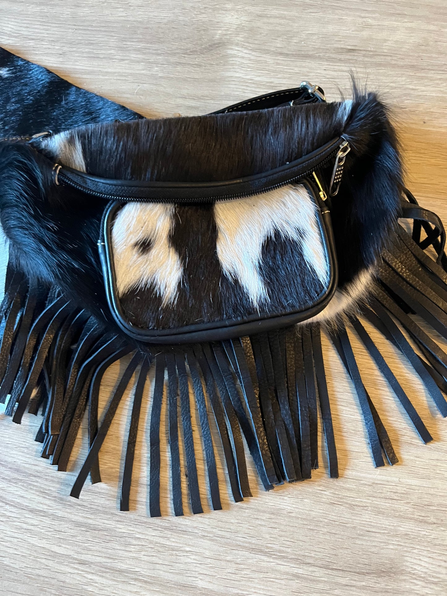 Cowhide fringe Fanny packs-black based