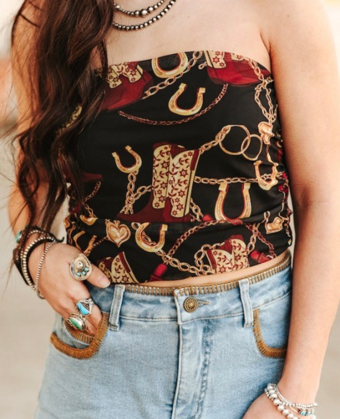 Lucky & Blessed Golden Spur Strapless Top