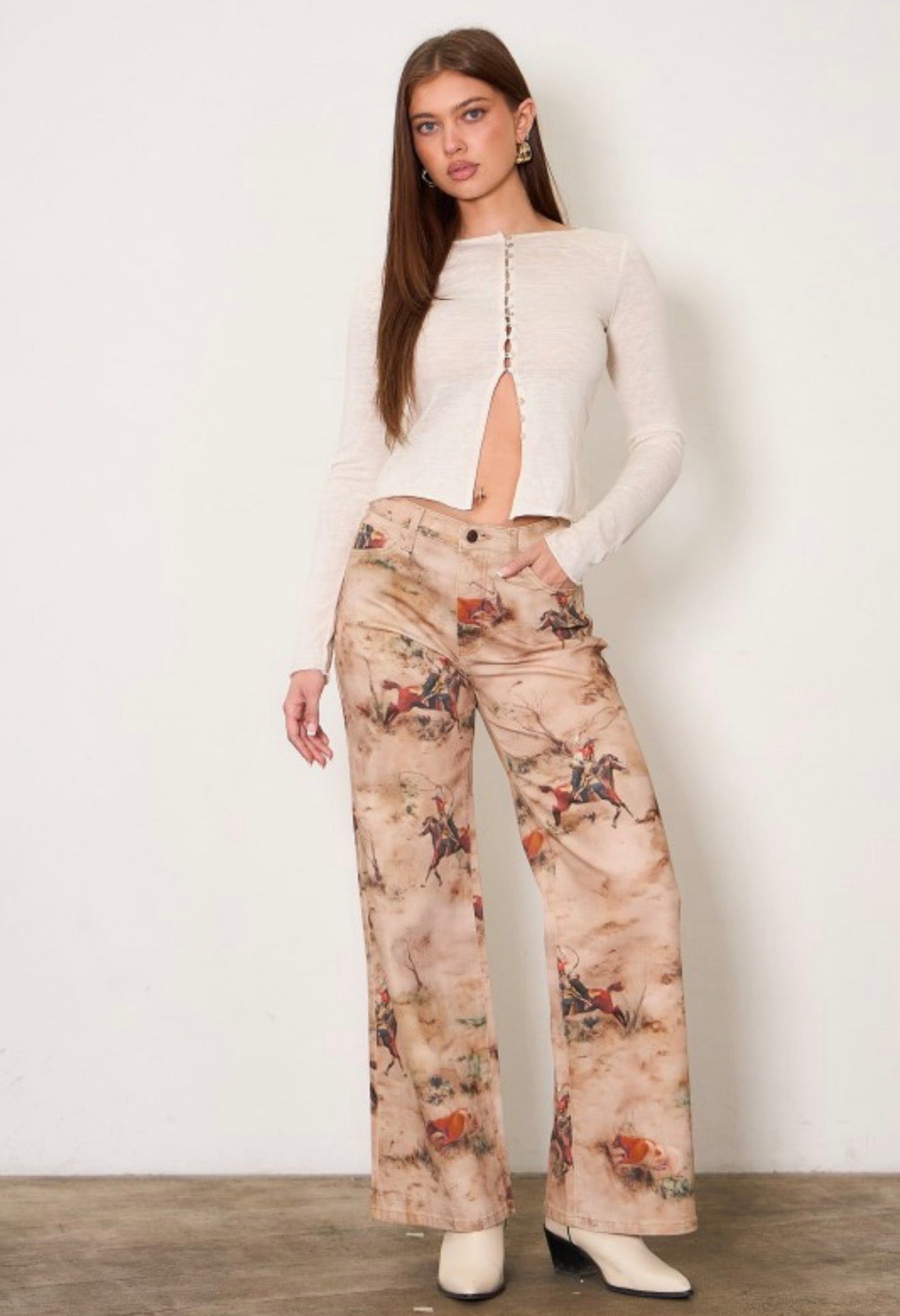 Vibrant MiU Cowboy print wide leg Jean