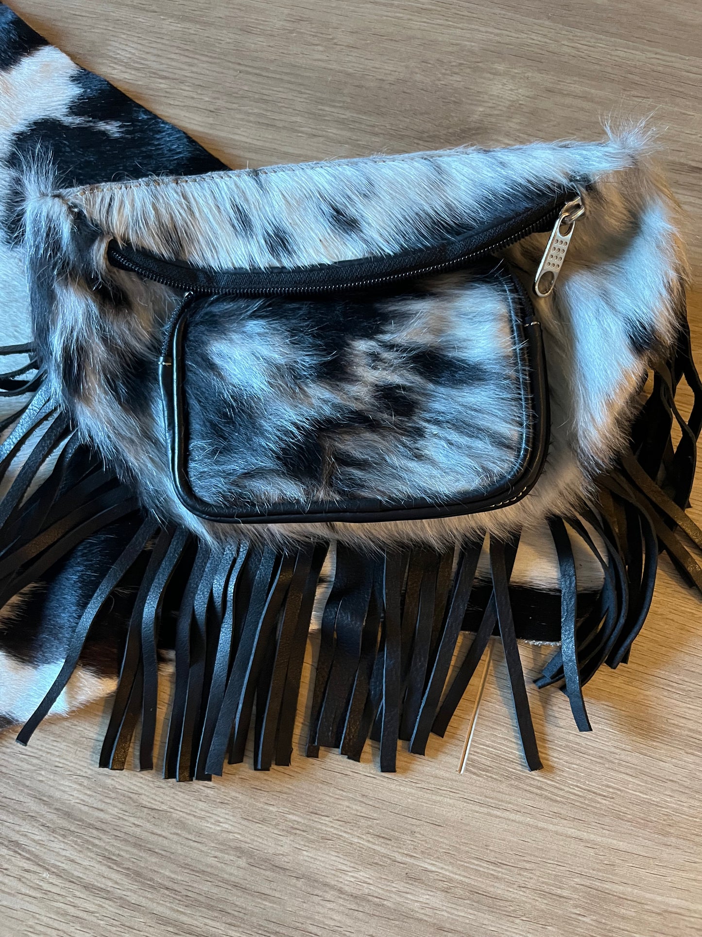 Cowhide fringe Fanny packs-black based