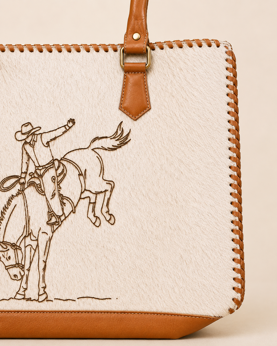 Rodeo Spirit Cowhide Tote in tan