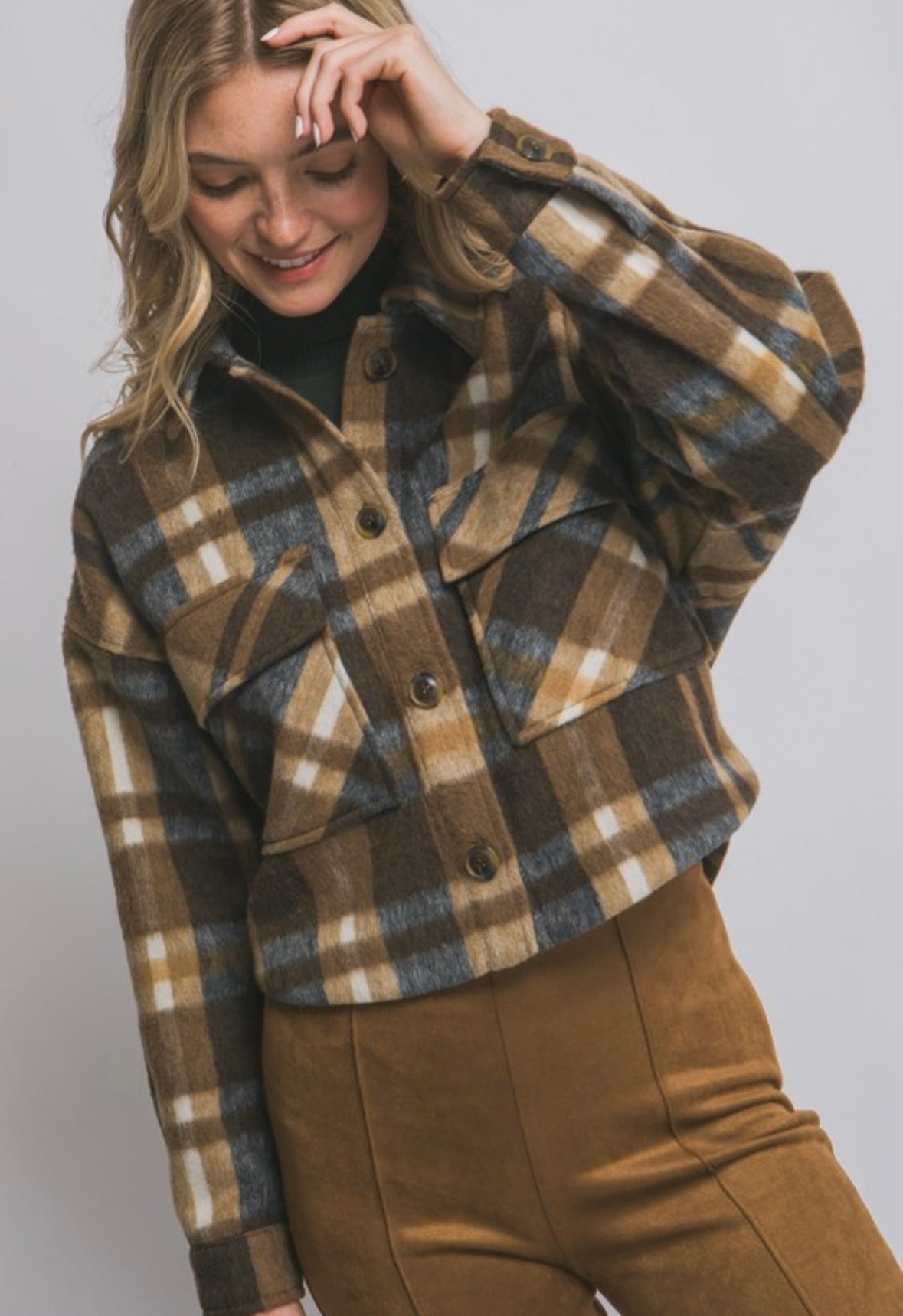 Last one large Plaid crop jacket