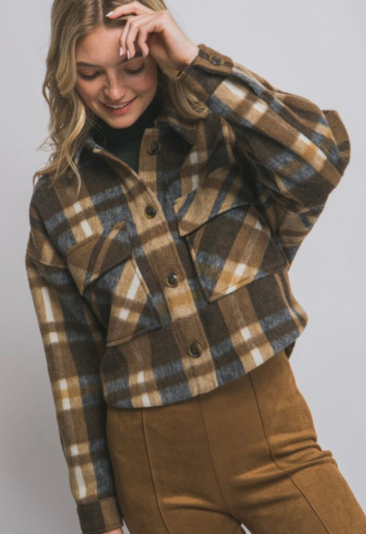 Last one large Plaid crop jacket