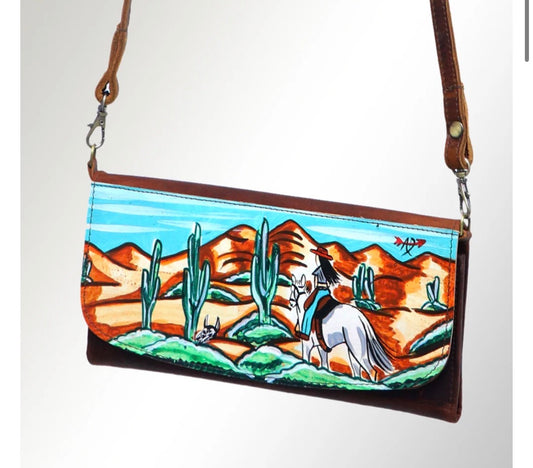 Hand-Painted Leather Crossbody Clutch - Western Design By American Darling