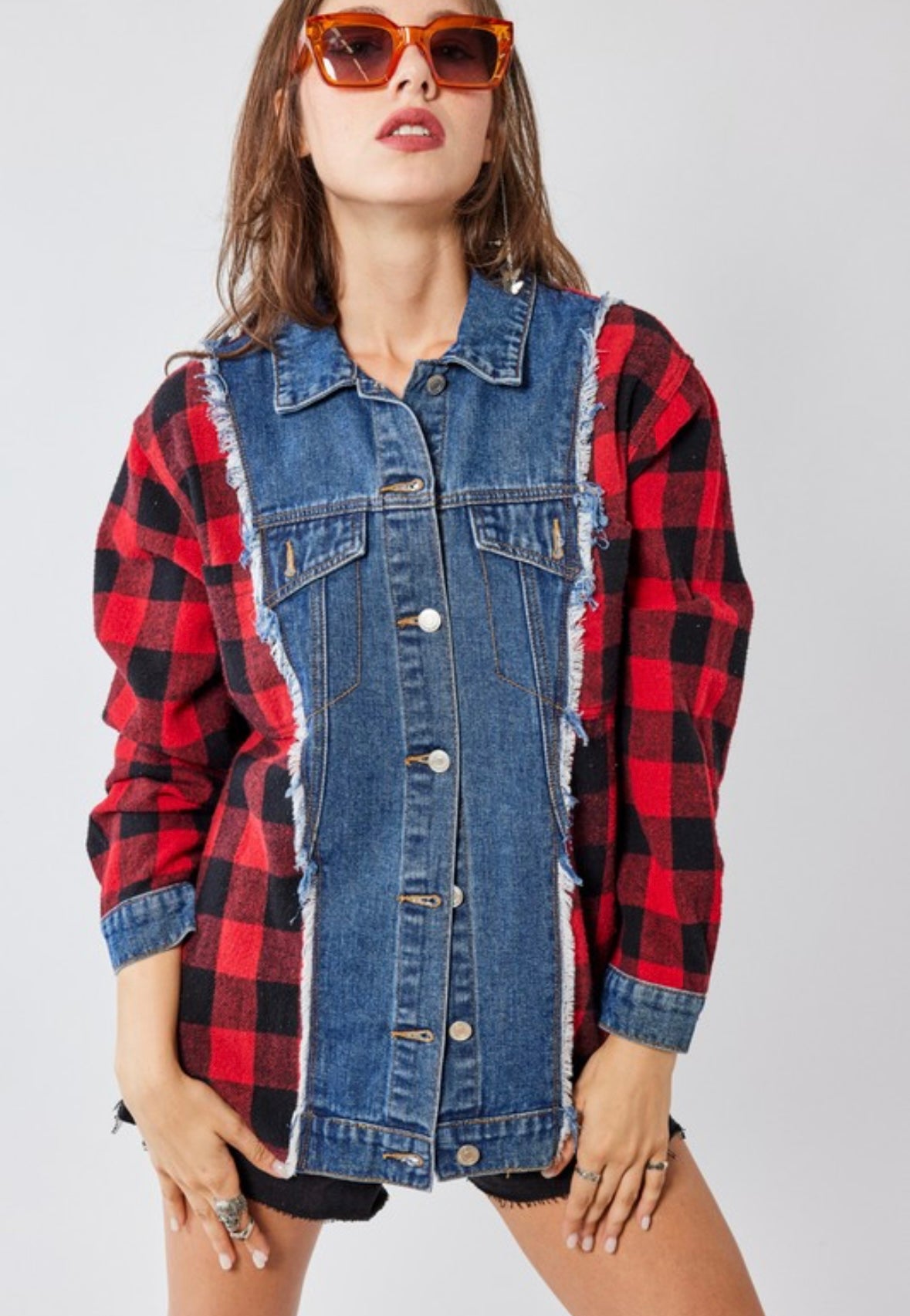 Plaid top with denim