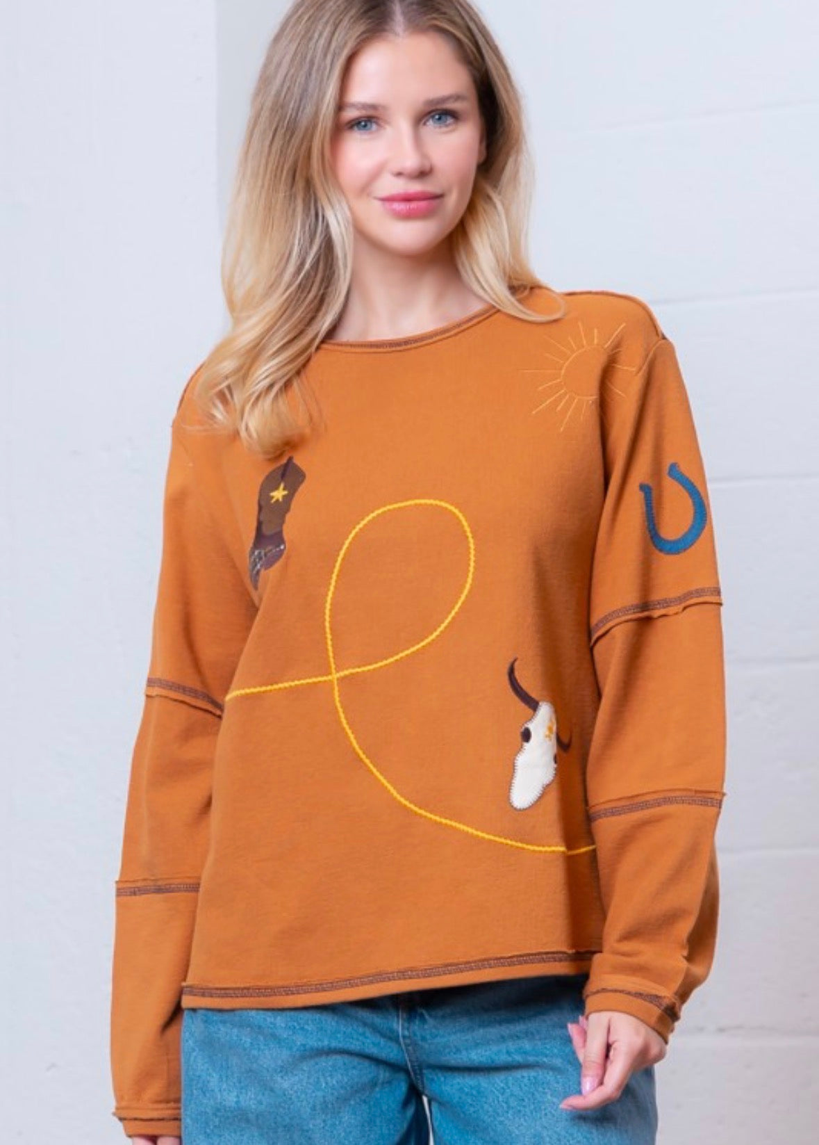 Embroidered long sleeve top
