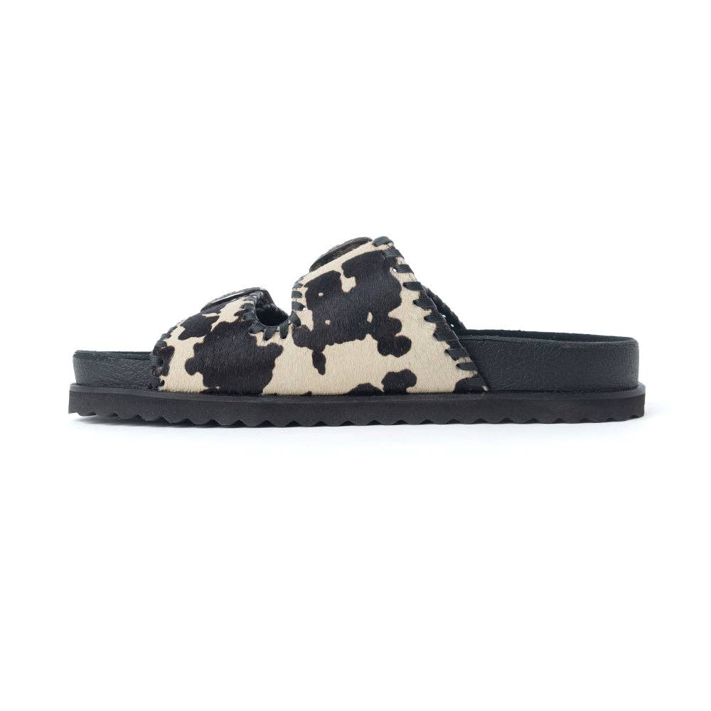 Coyote Crest Hairon Leather Sandals in Vanilla White