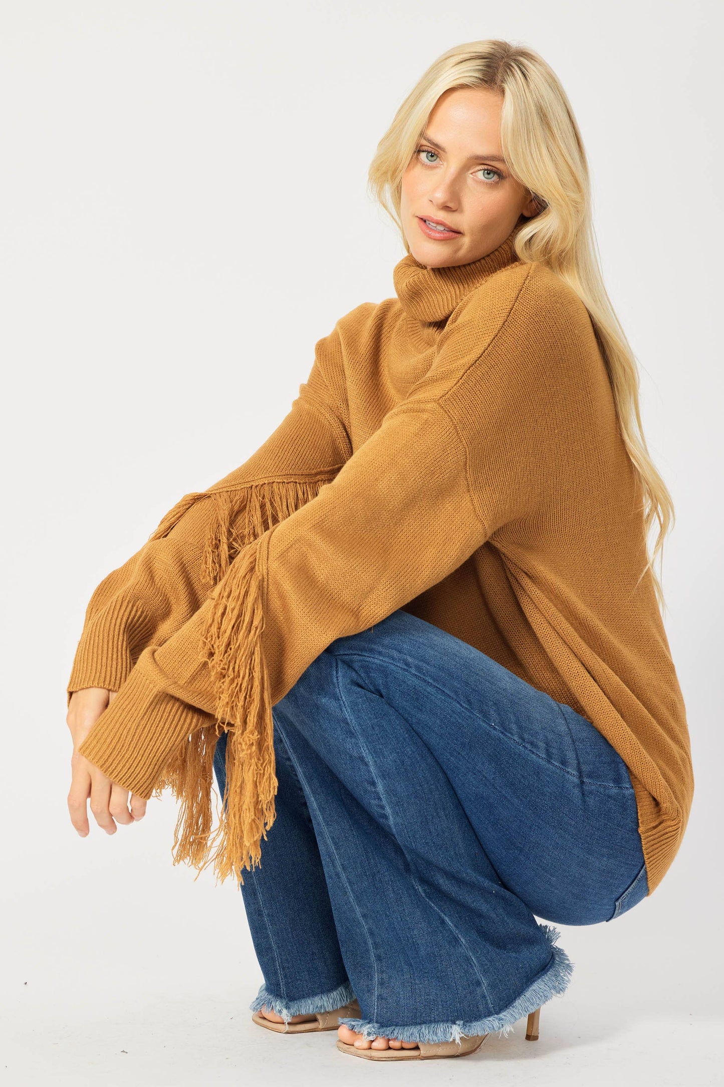 SOLID LONG SLEEVE TURTLE NECK SWEATER TOP