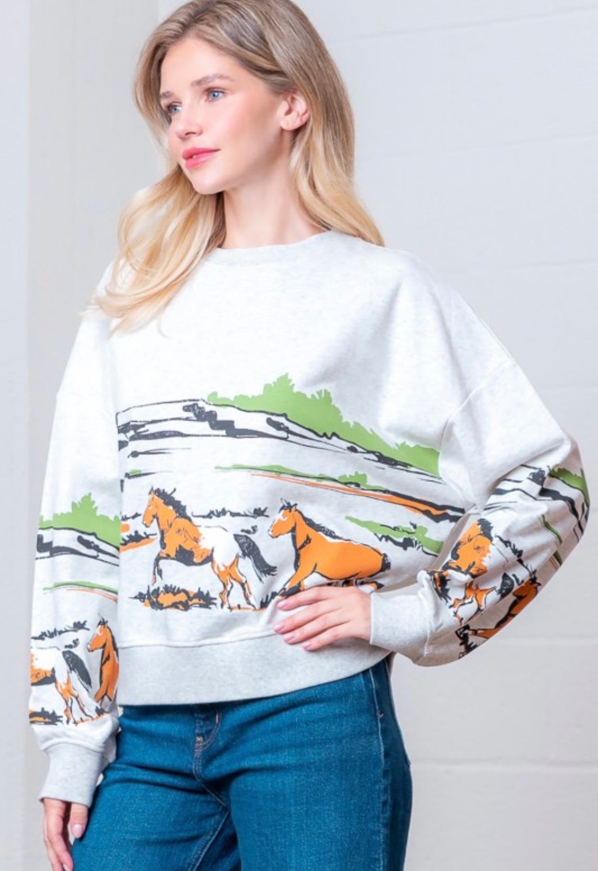 Last one small Long sleeve horse crewneck