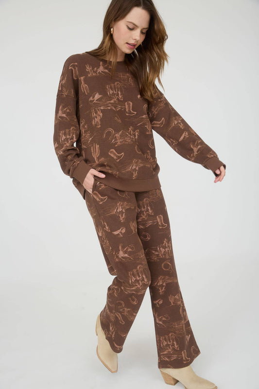 WESTERN PRINT ELASTIC WAIST JOGGERS