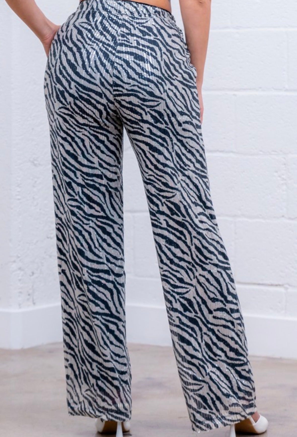 Wide leg sequin zebra pants