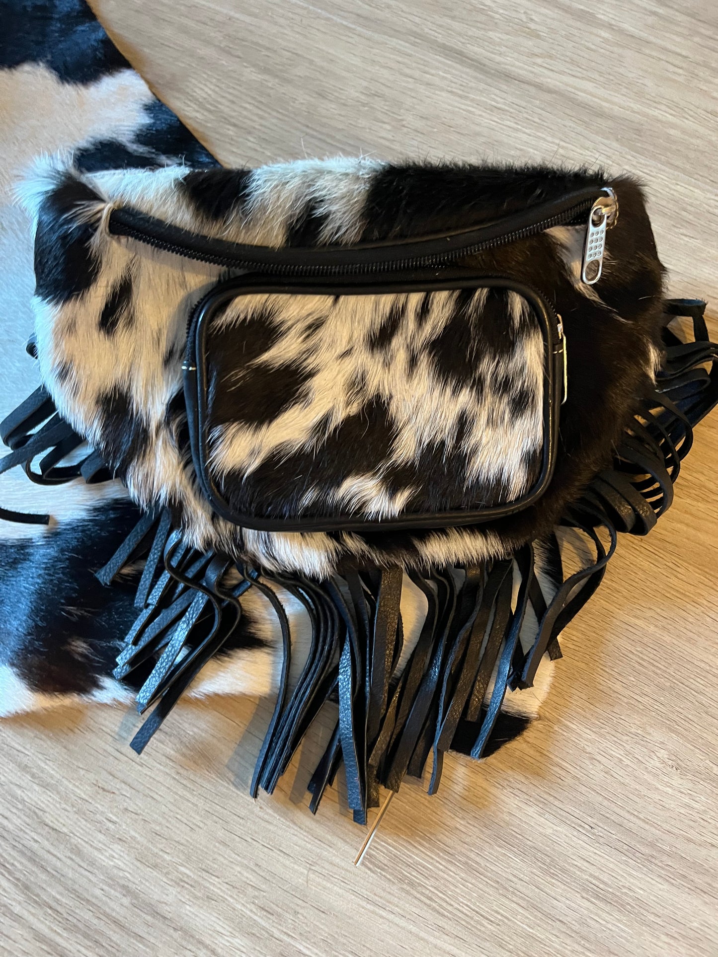Cowhide fringe Fanny packs-black based