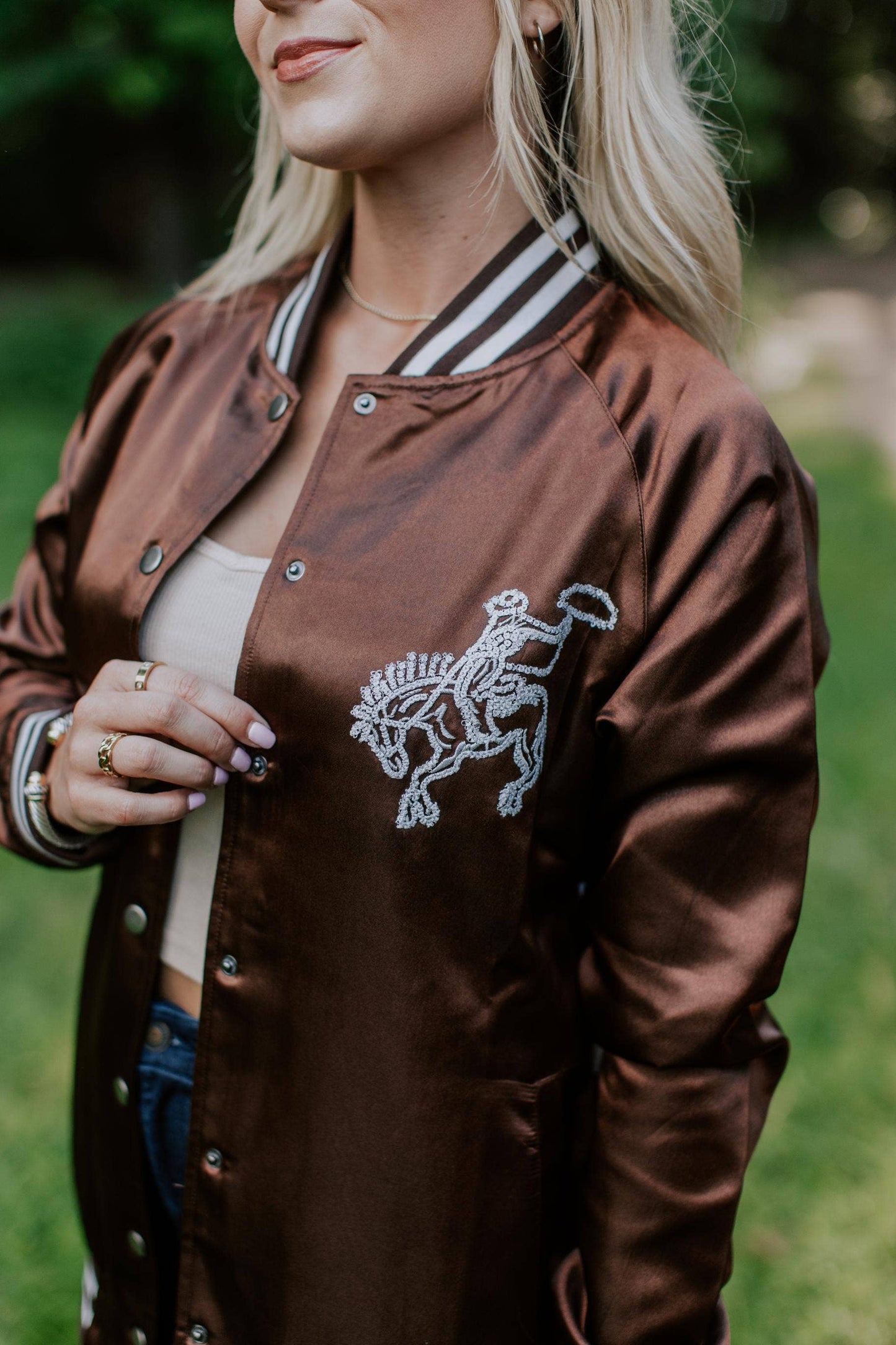 Honky Tonk Embroidery Satin Bomber Jacket