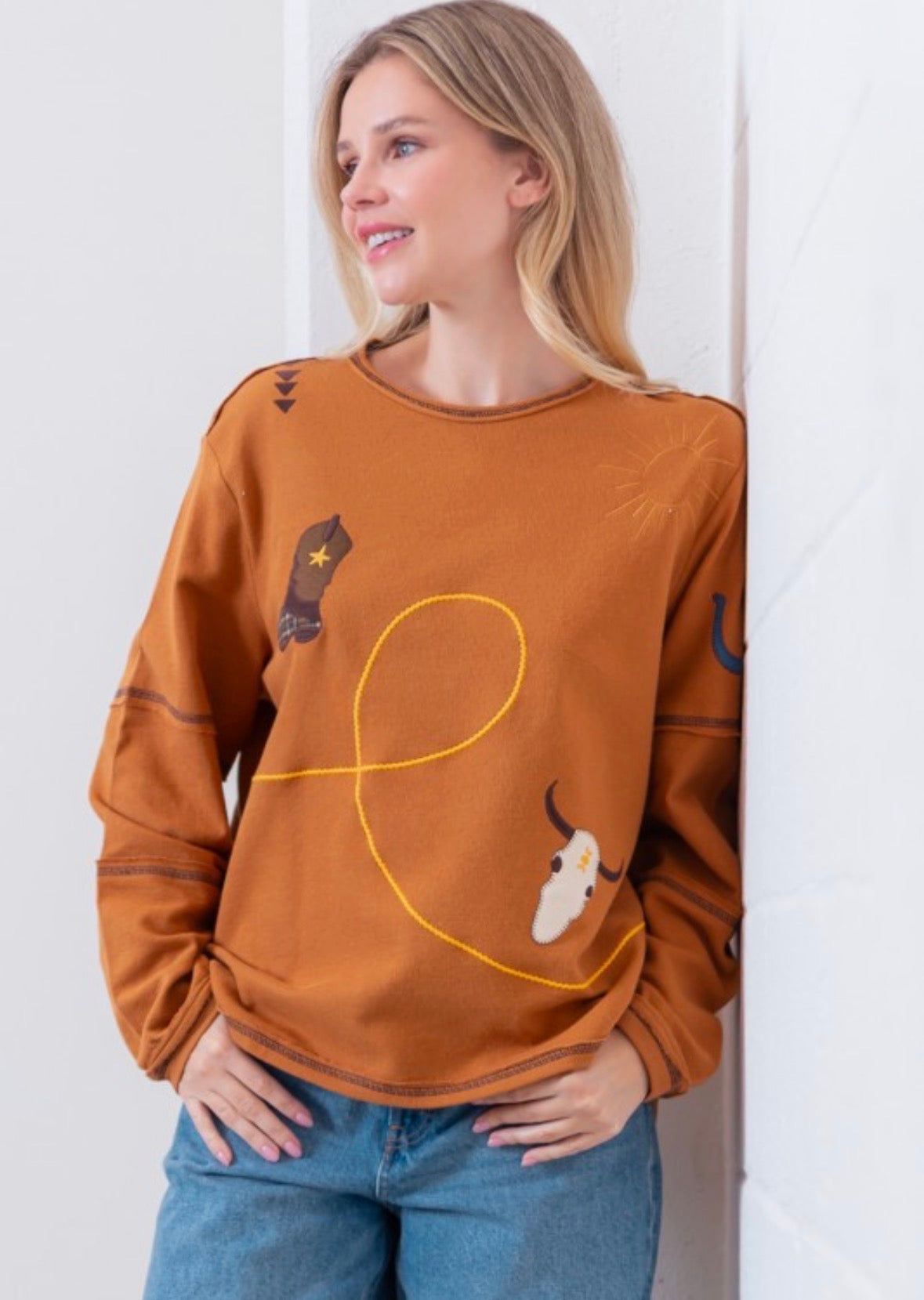Embroidered long sleeve top