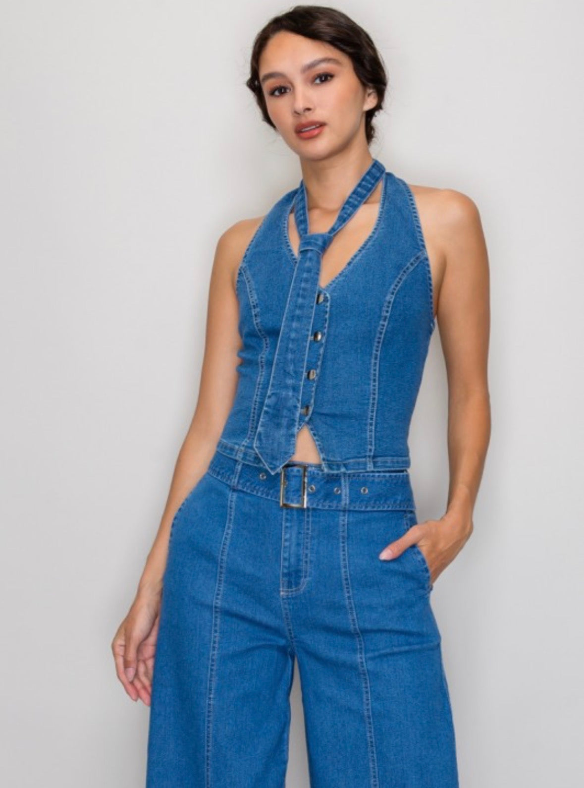 Denim Tie set top & bottom
