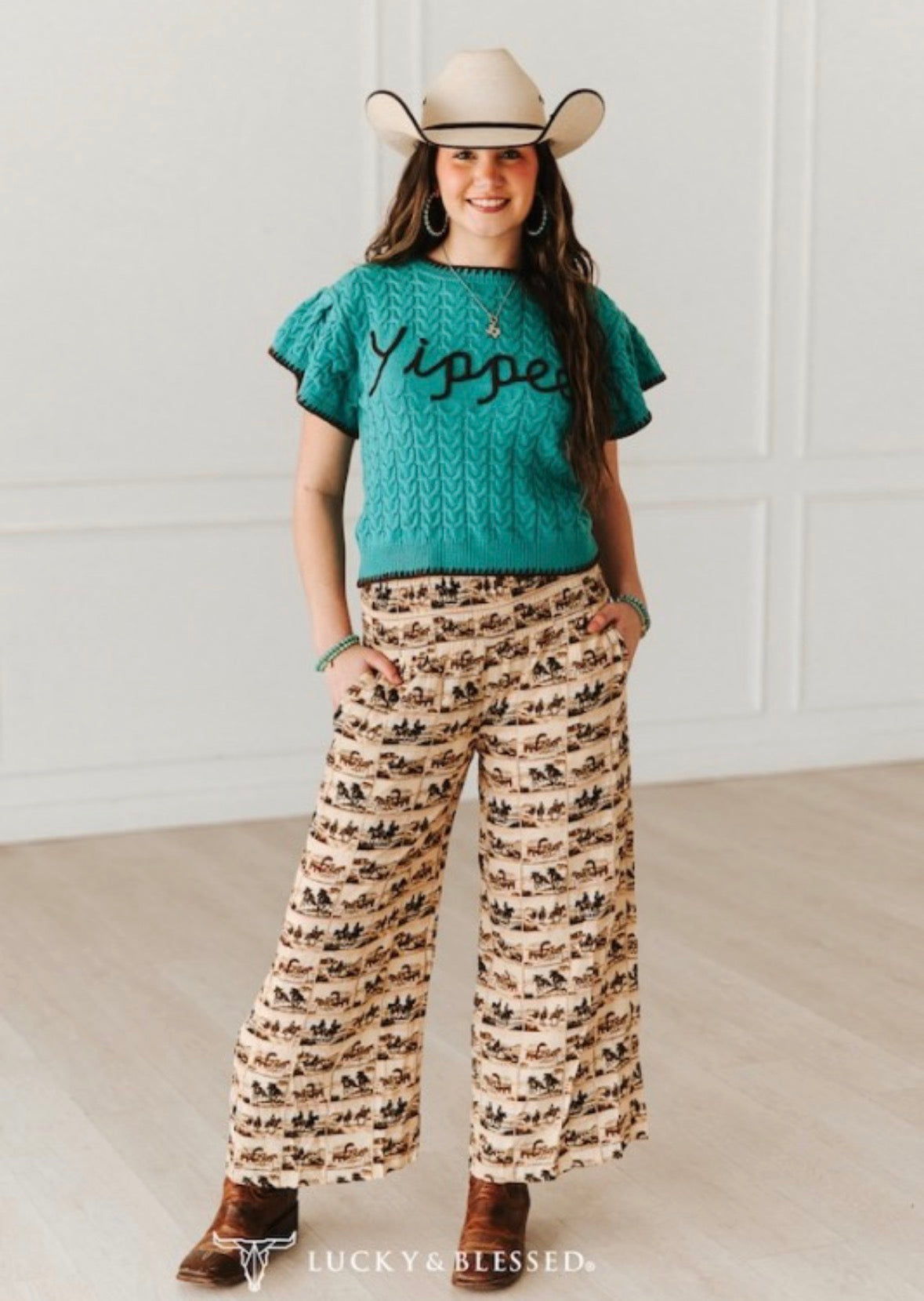 Lucky & Blessed Prairie Stampede Wide Leg Pants