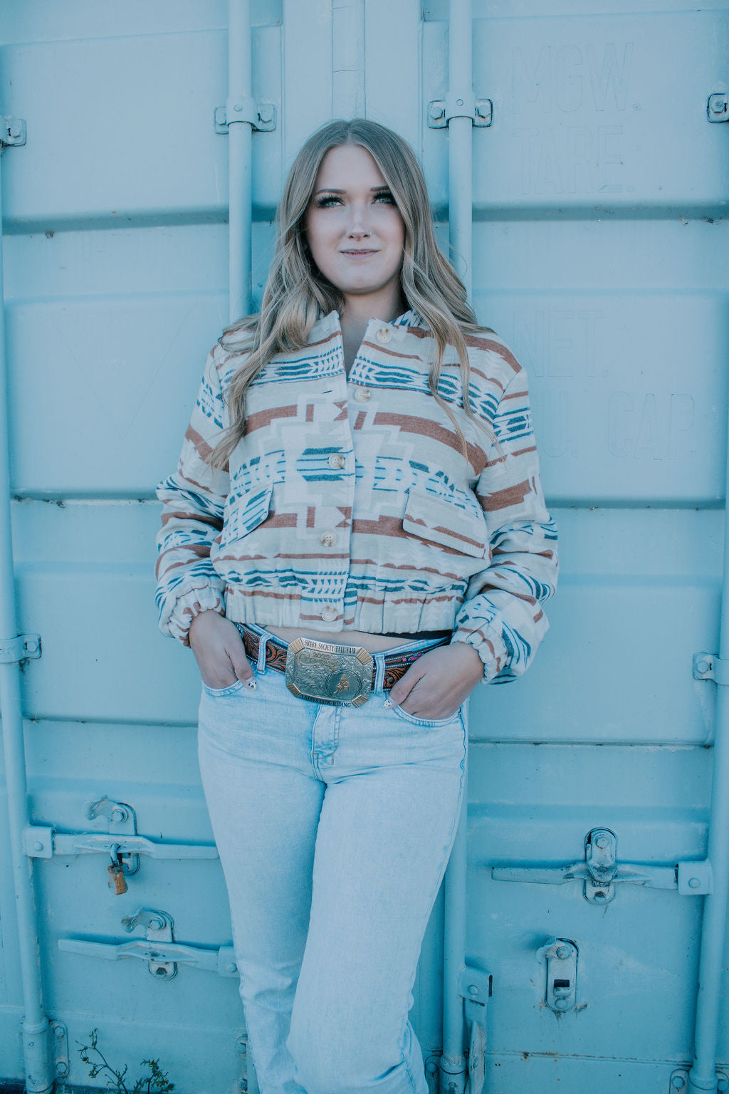 Blue B Aztec bomber Jacket