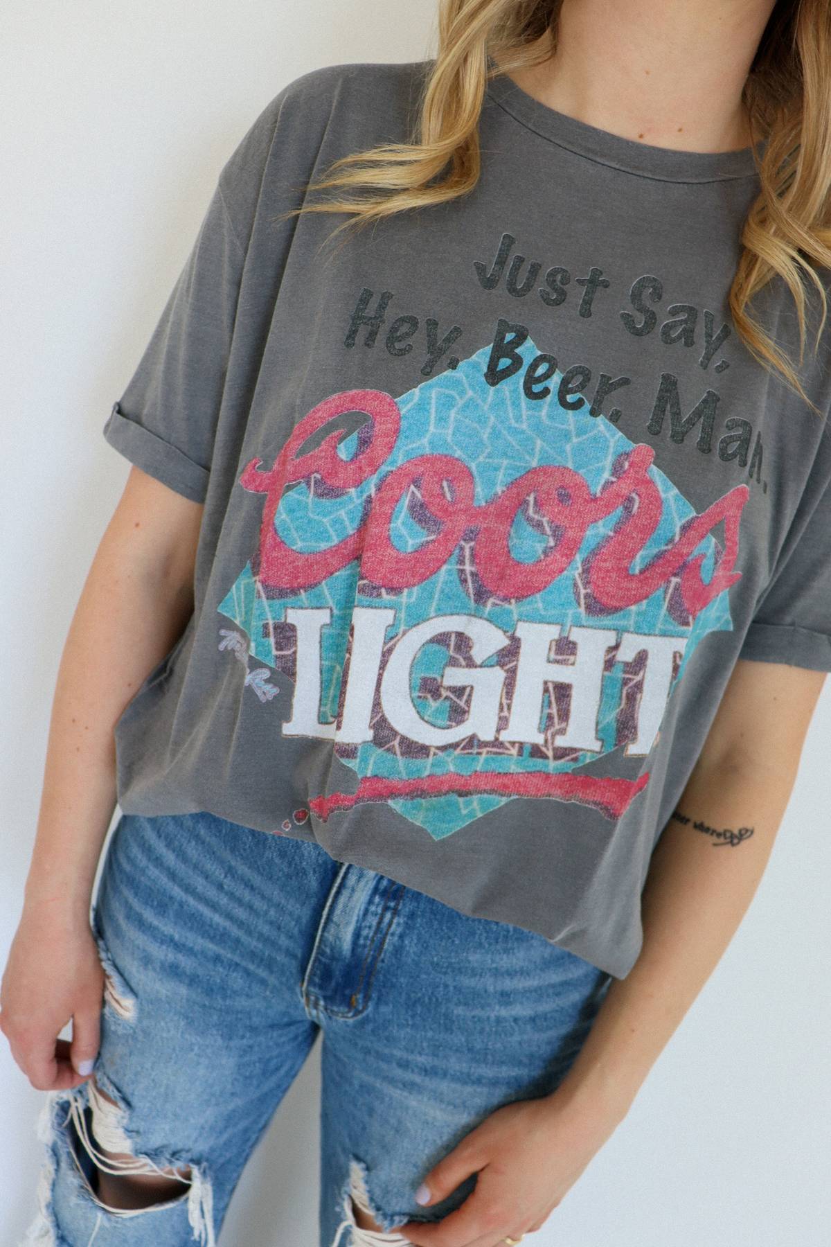 The Laundry Room Coors Light Hey Beer Man Oversized Tee - Gravity Grey