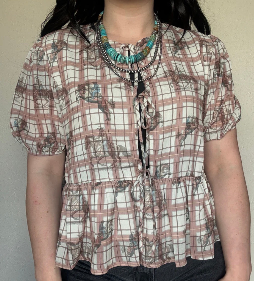 Lucky and Blessed Rustic Rodeo Peplum Top