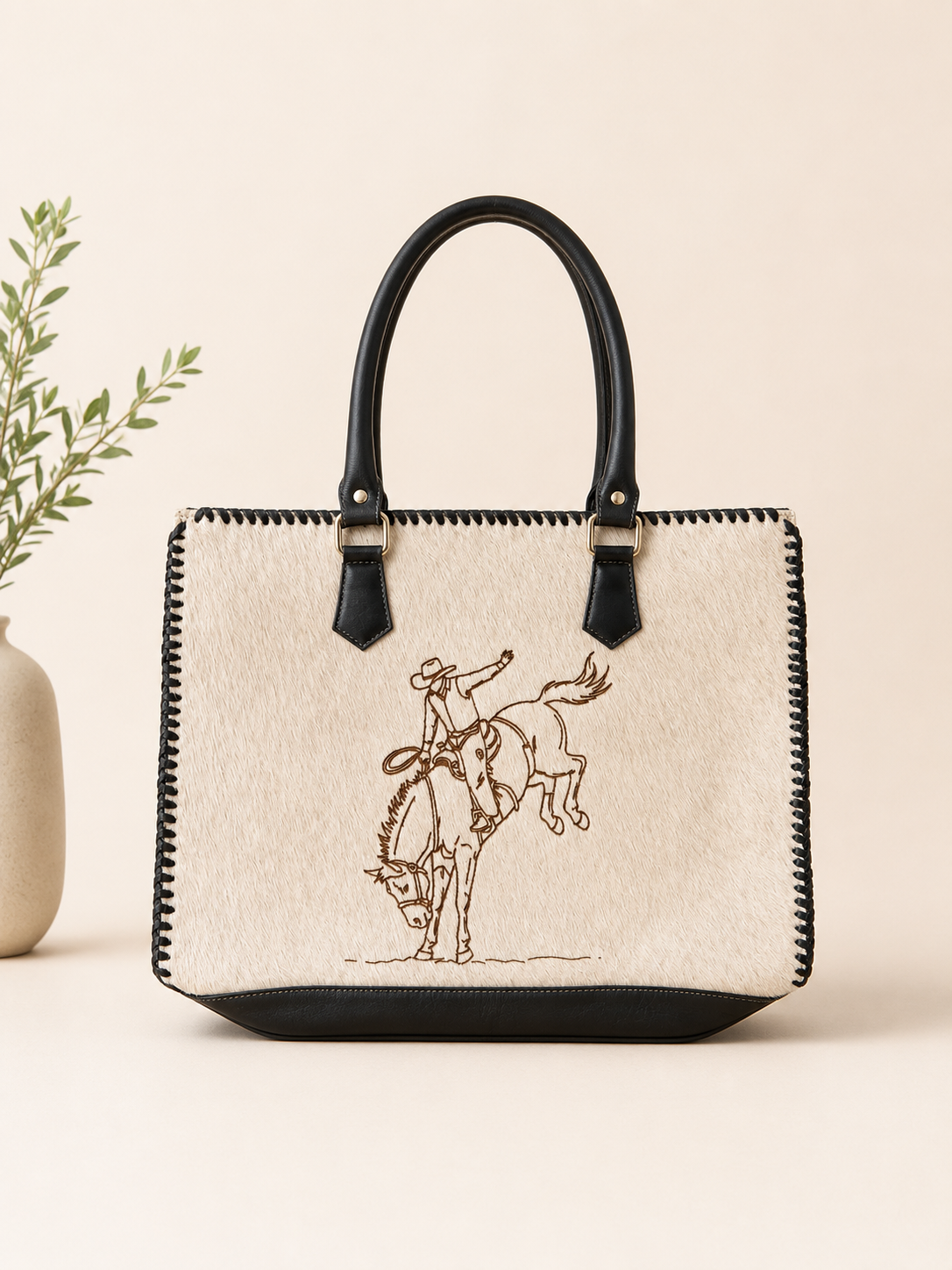 Rodeo Spirit Cowhide Tote in black