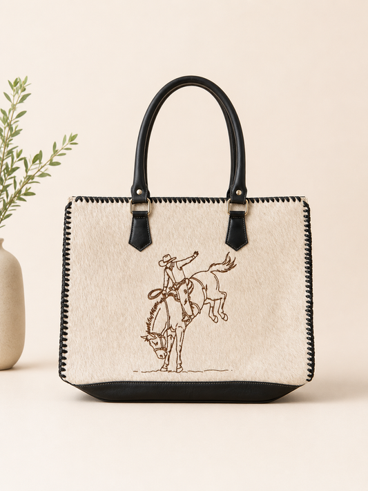 Rodeo Spirit Cowhide Tote in black