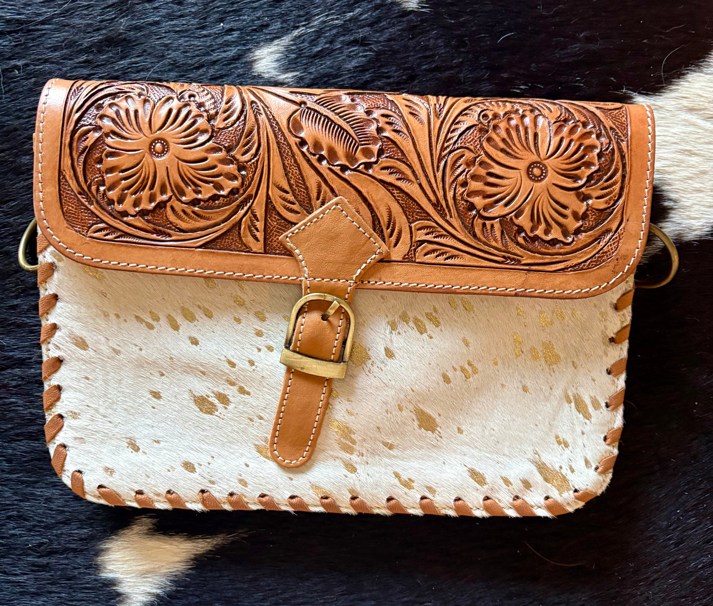 Iceberg bag brown or white on gold flakes