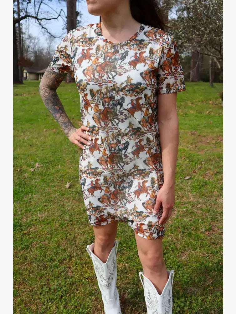 Buckaroo Short Sleeve Mesh Sheath Dress