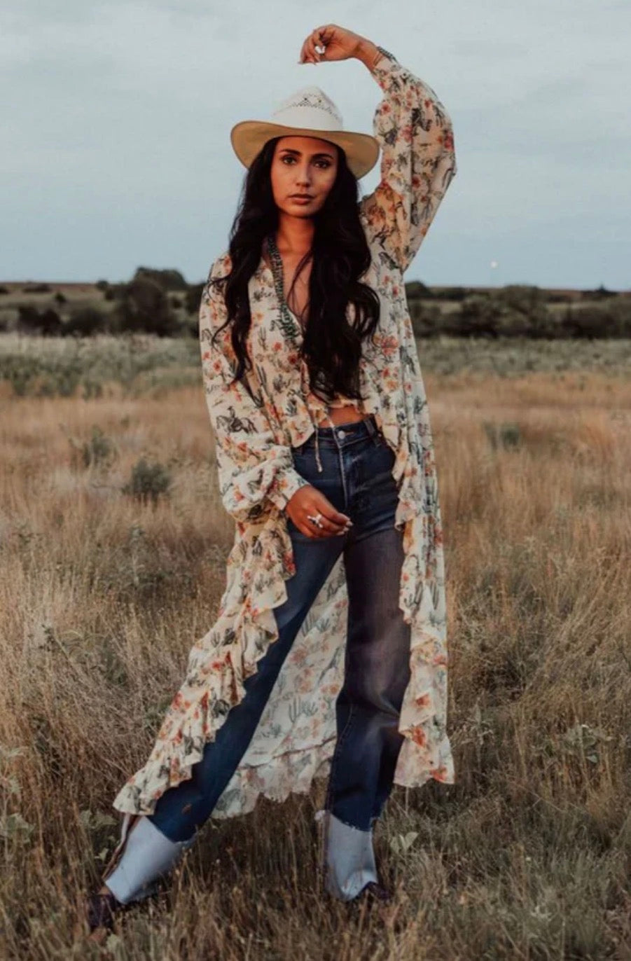 Turquoise Haven Prairie Bloom kimono