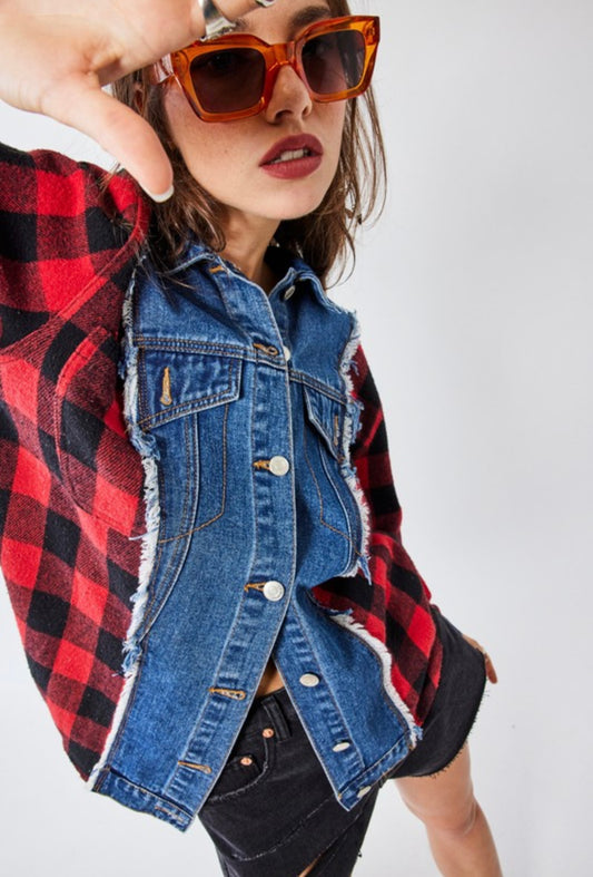 Plaid top with denim