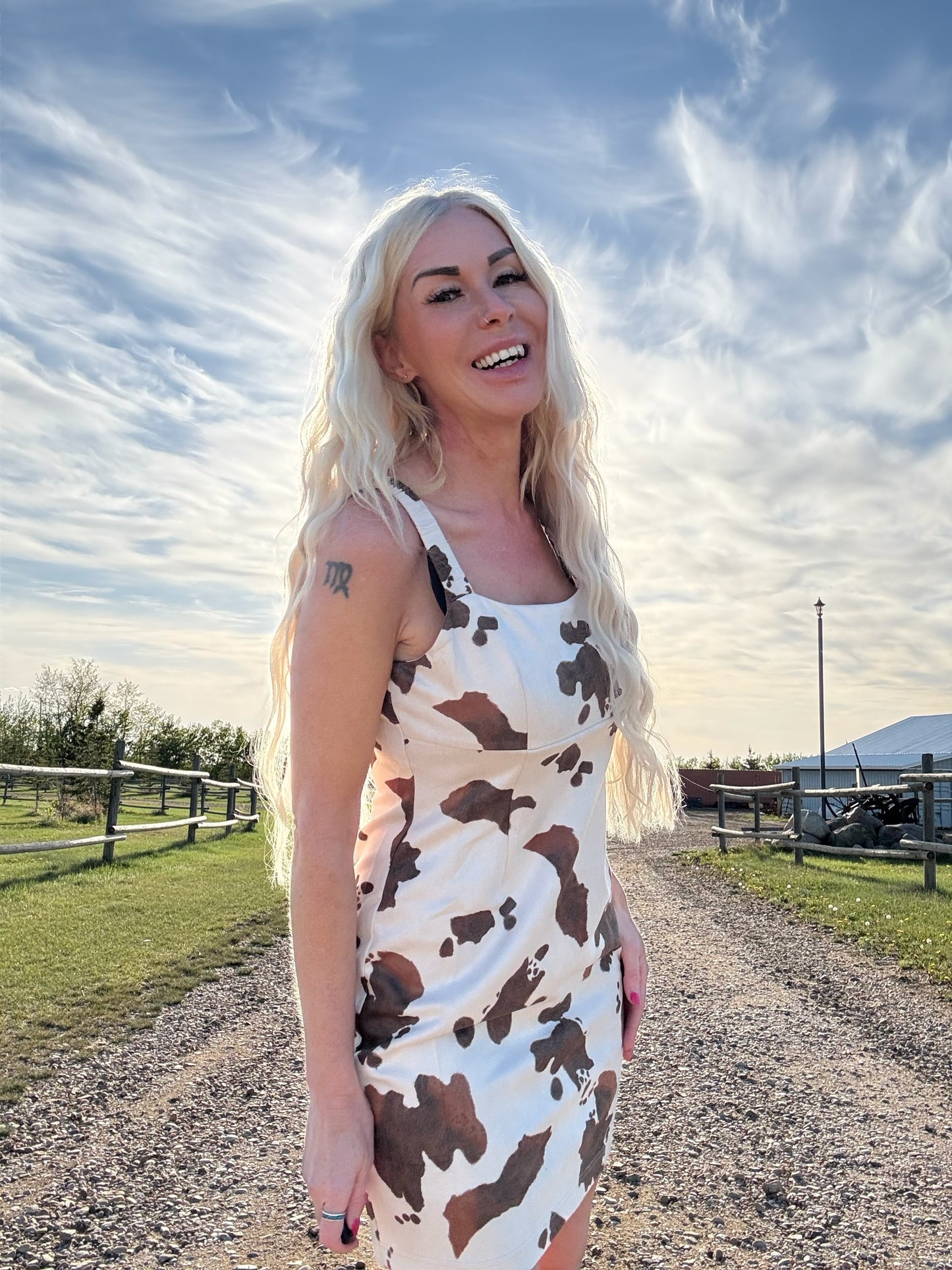 Cow print micro suede dress