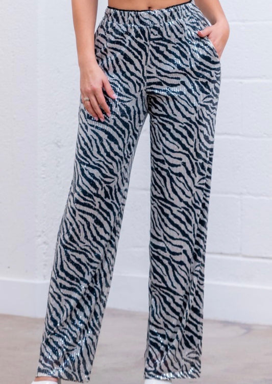 Wide leg sequin zebra pants