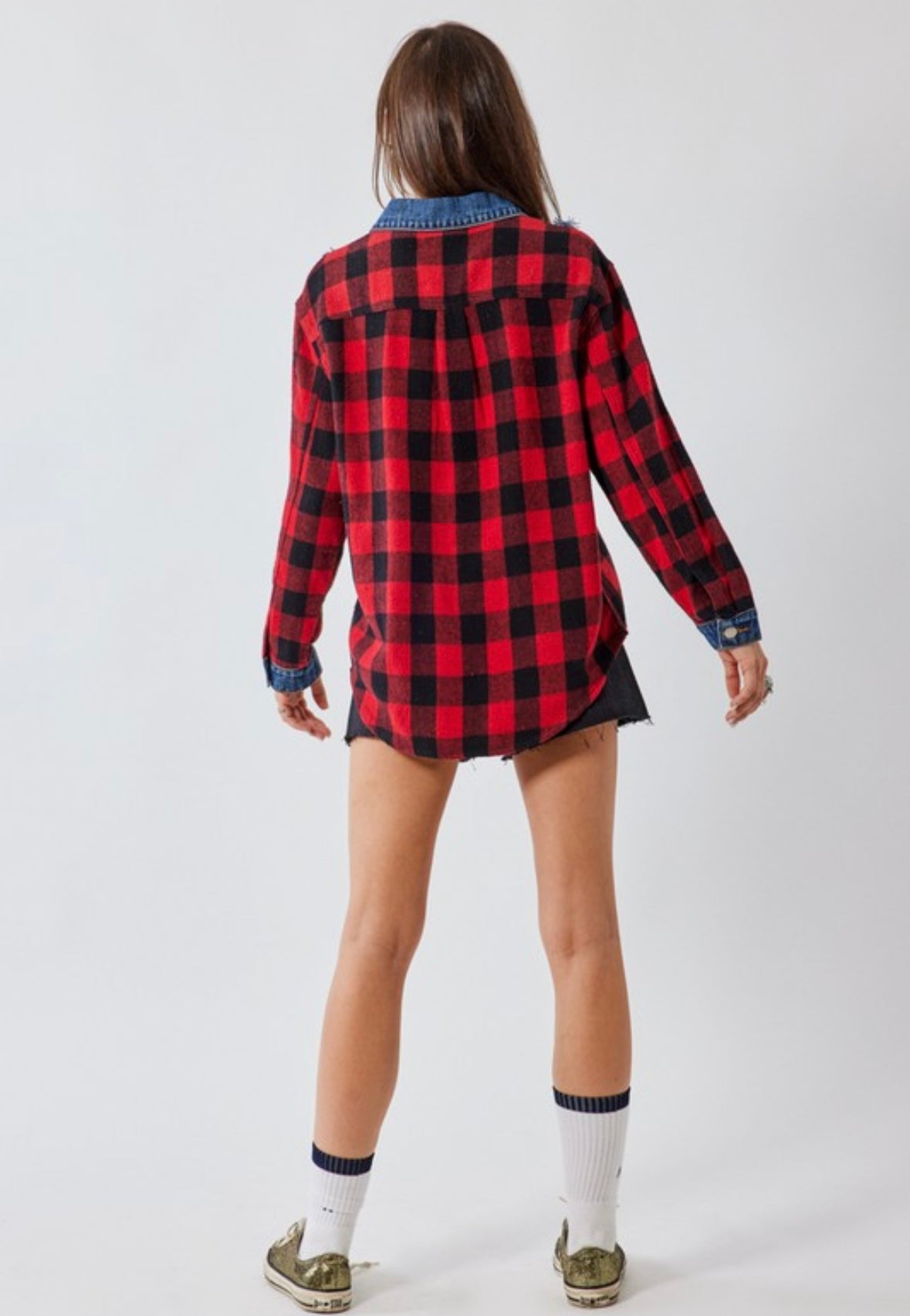 Plaid top with denim