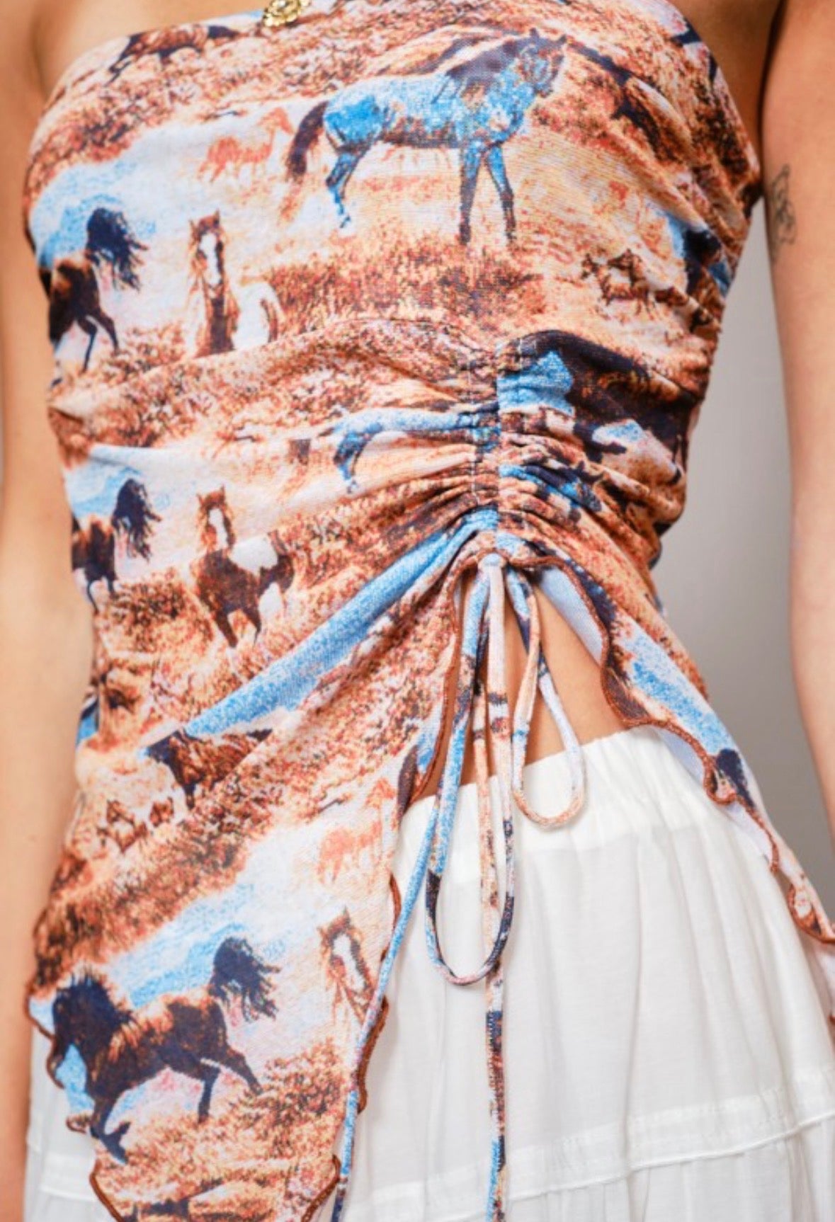 Blue B wild horses ruching tube top
