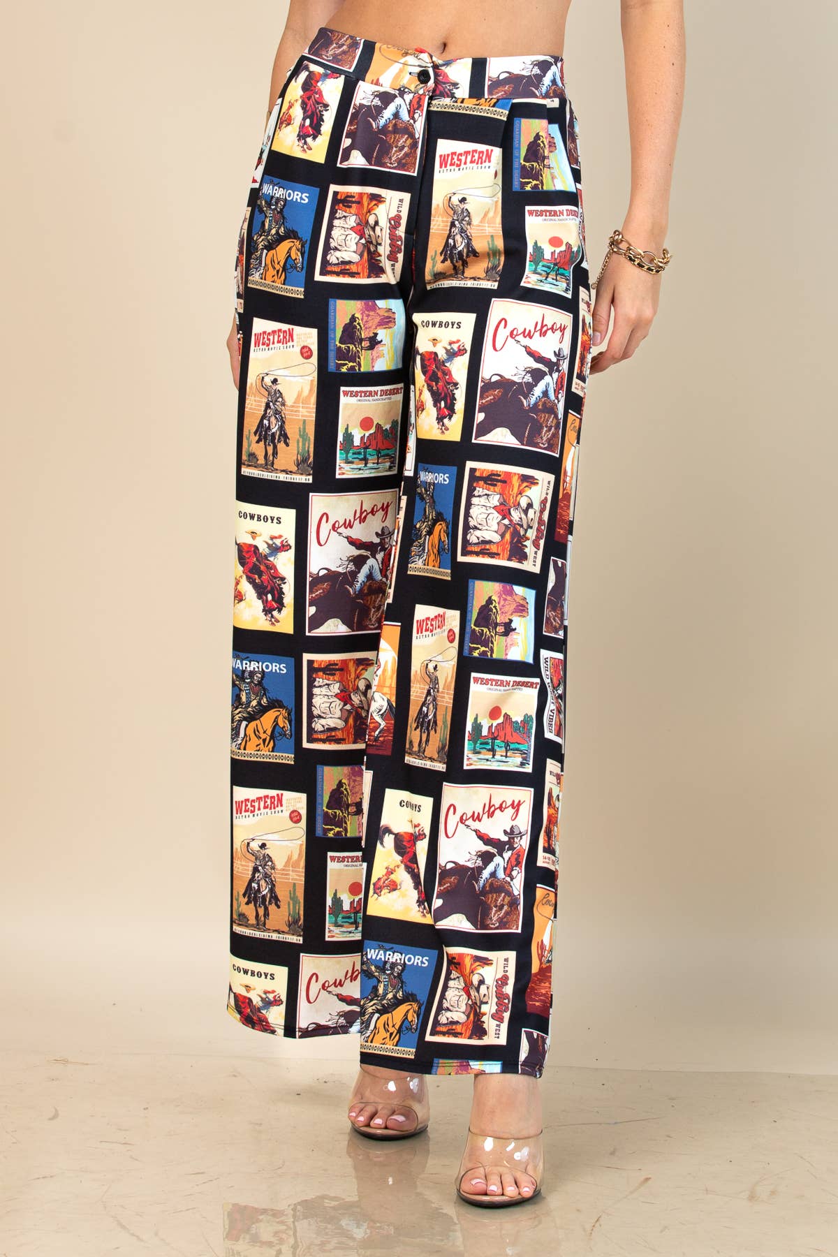 Western Cowboy Stamps Print Slack Pants