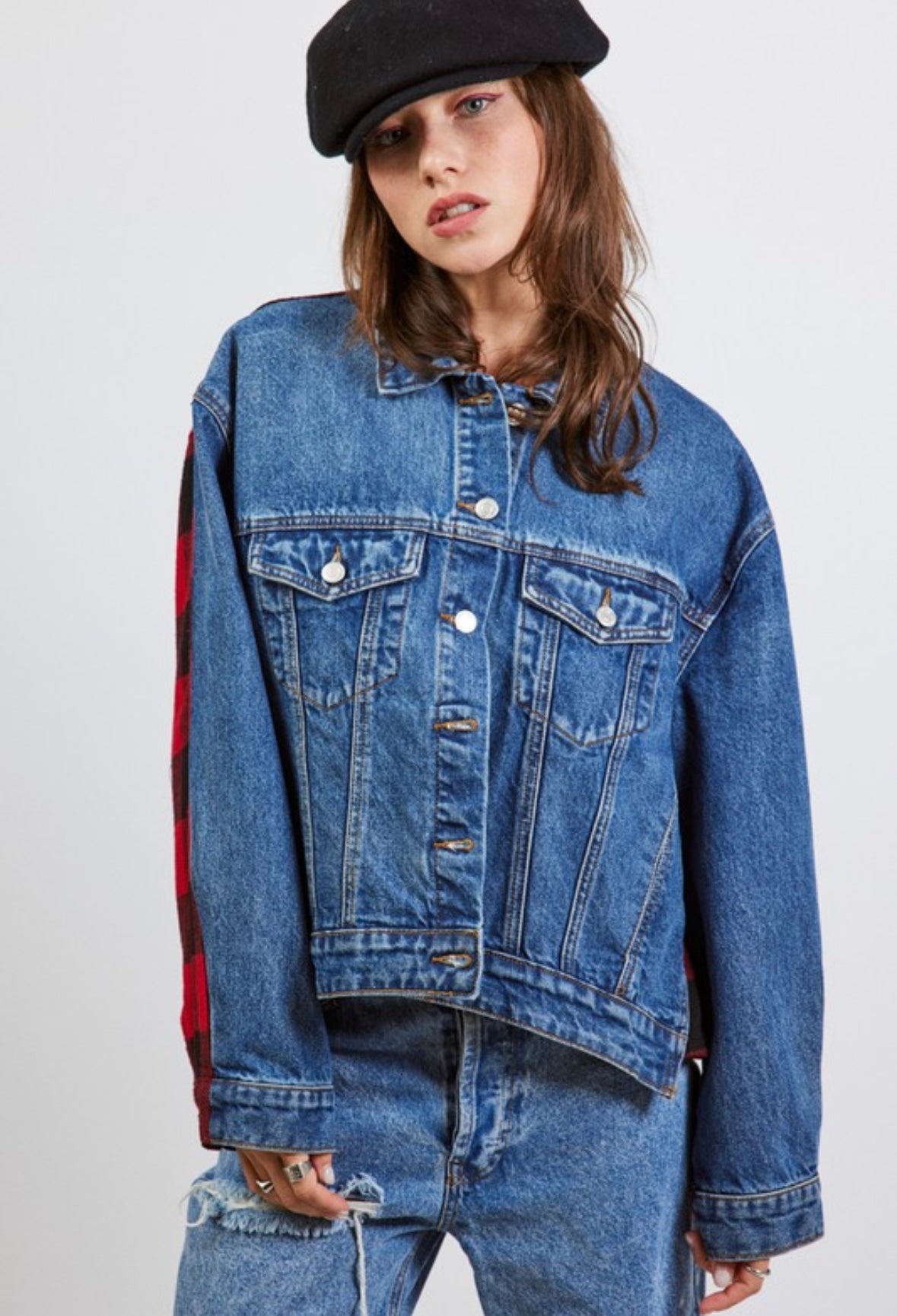 Plaid denim jacket