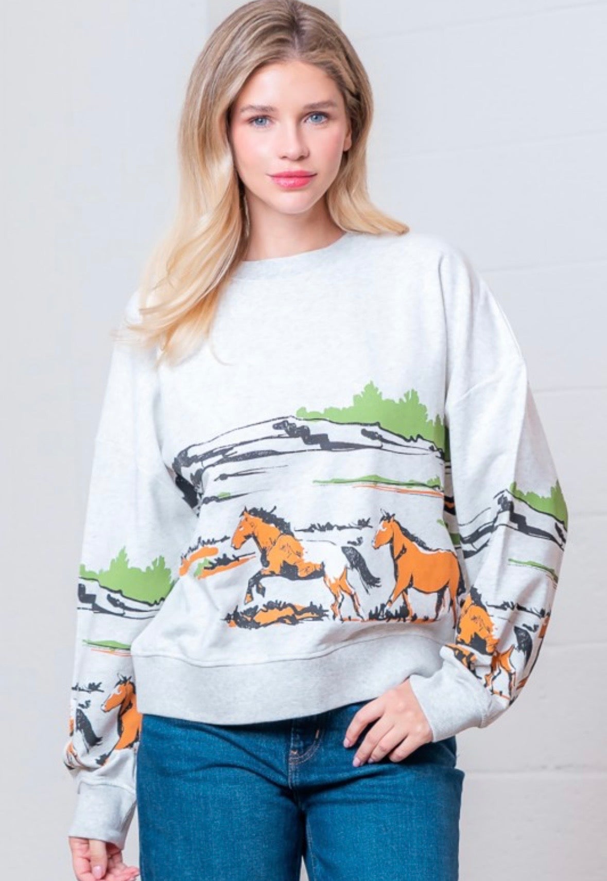 Last one small Long sleeve horse crewneck