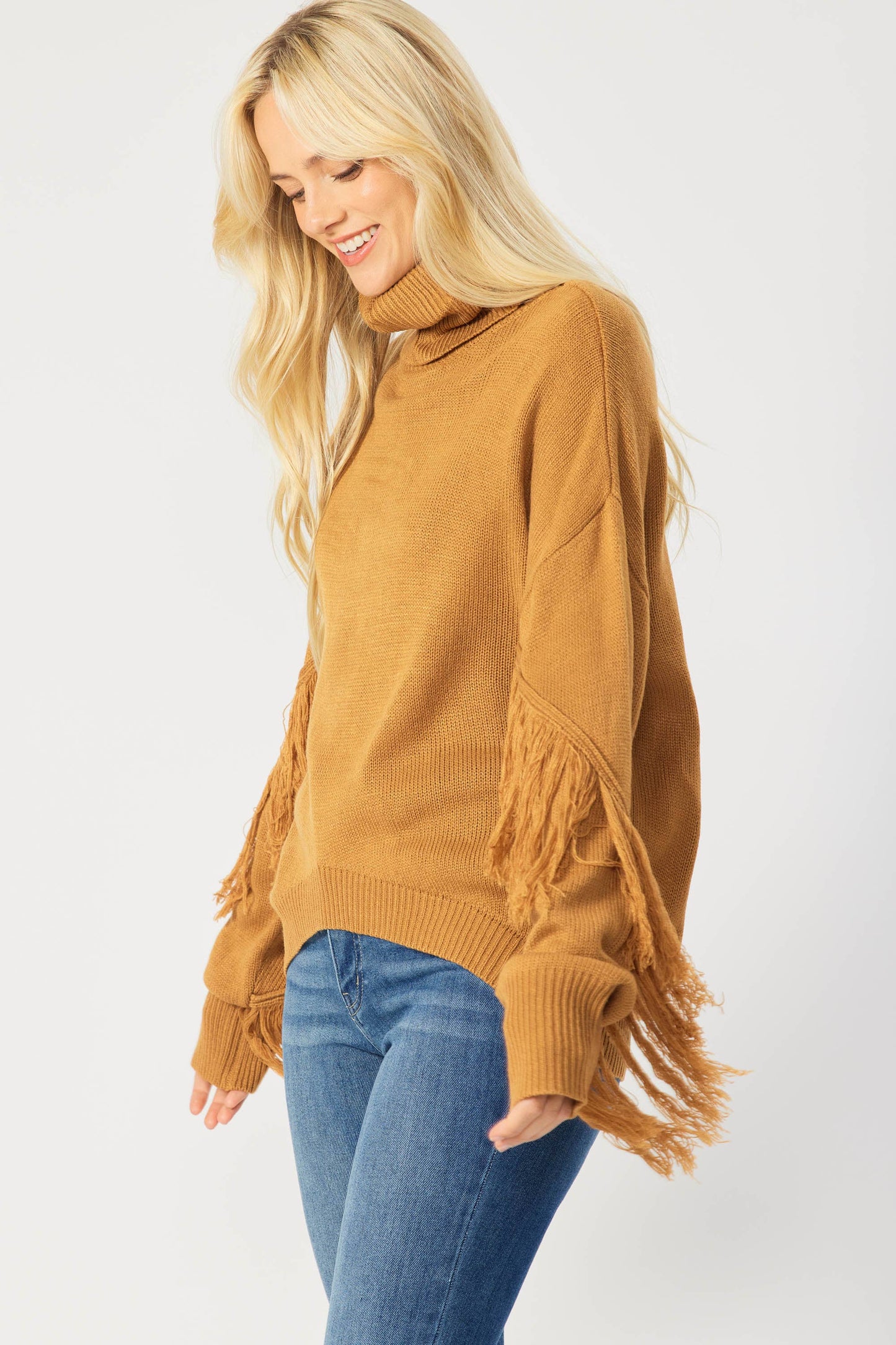 SOLID LONG SLEEVE TURTLE NECK SWEATER TOP