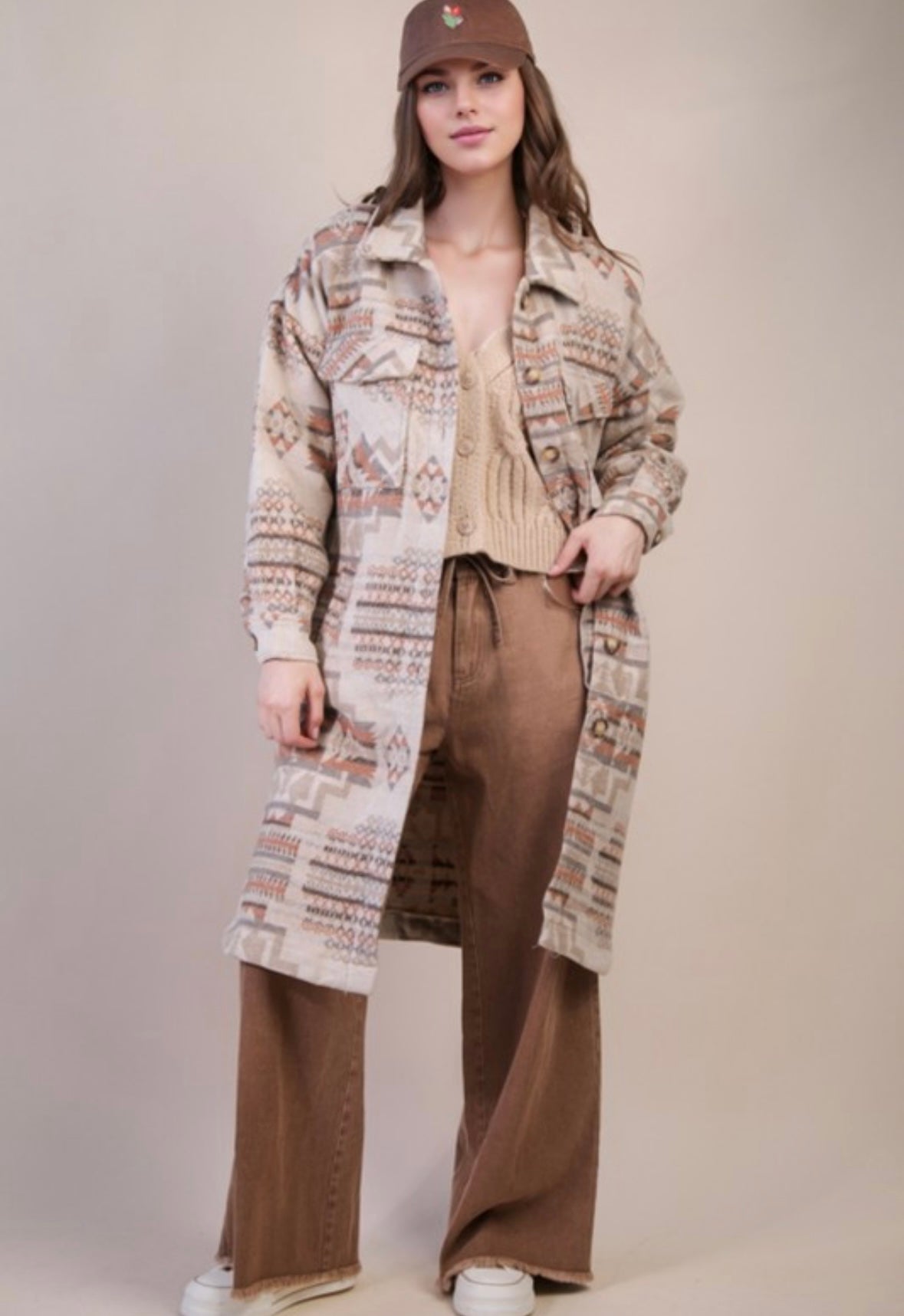 Long Aztec jacket in tan mix