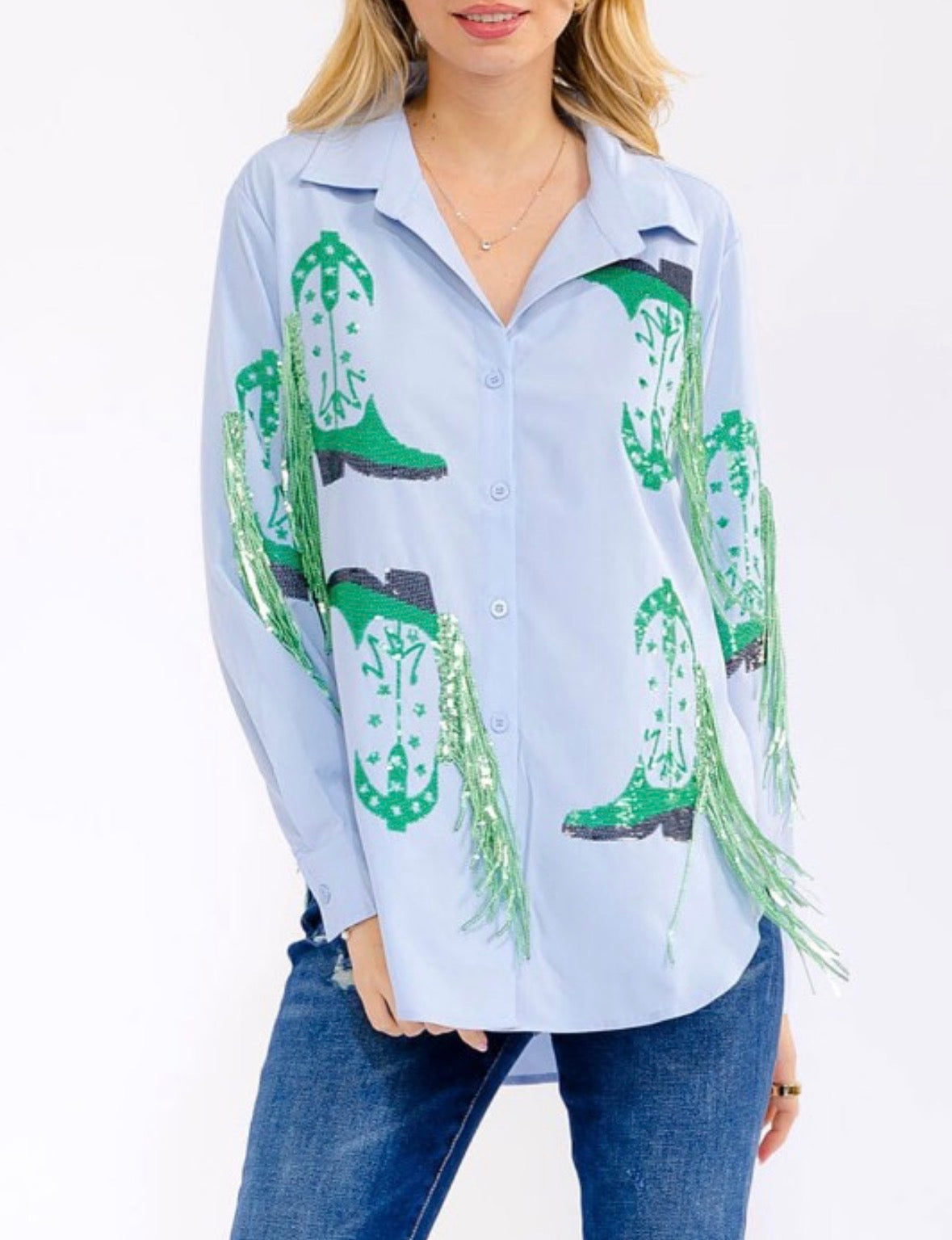 Blue B Sequins baby button down
